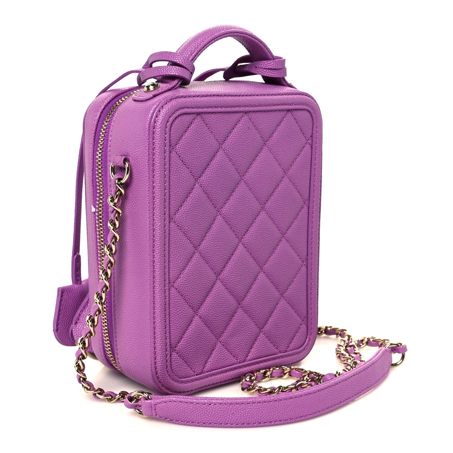 Caviar Quilted CC North South Filigree Vanity Case Purple