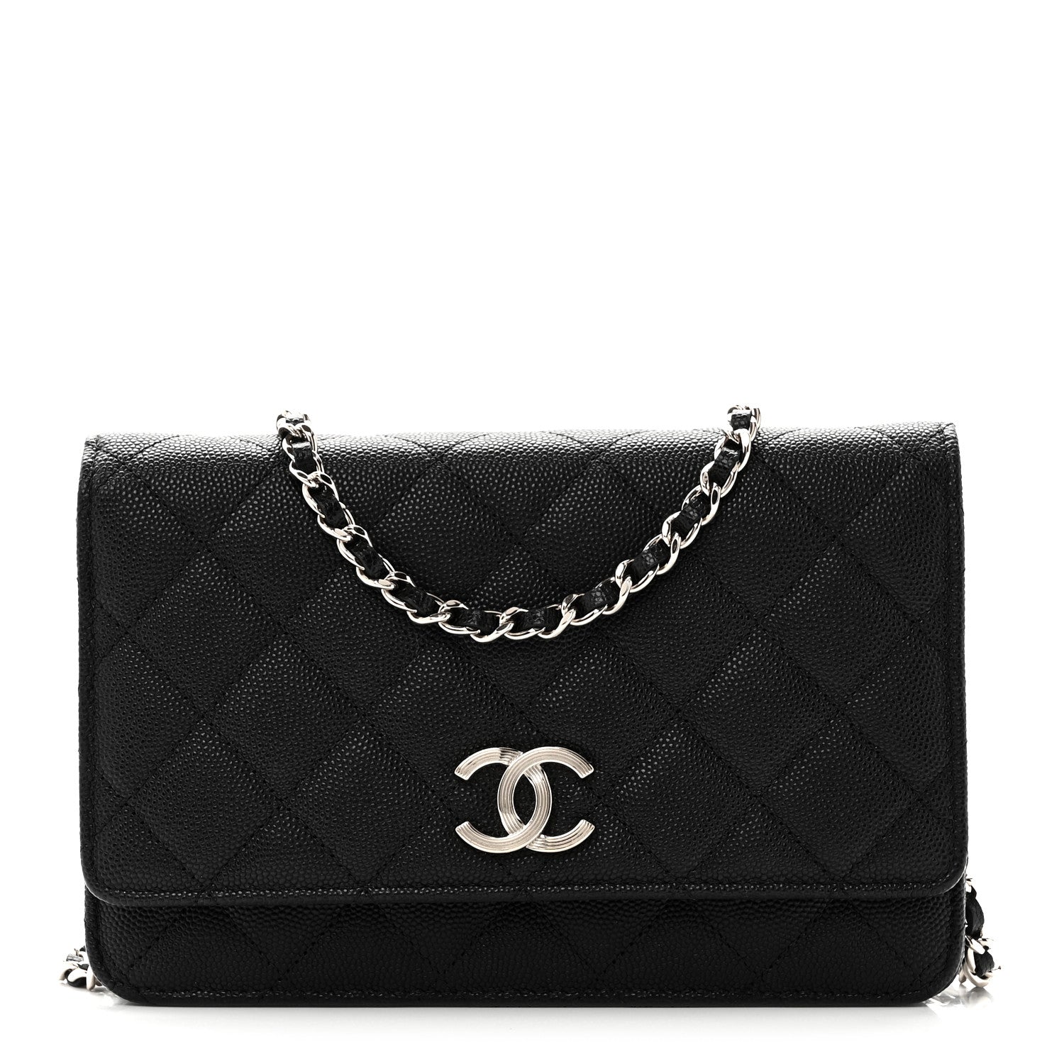Caviar Quilted Striated CC Wallet On Chain WOC Black
