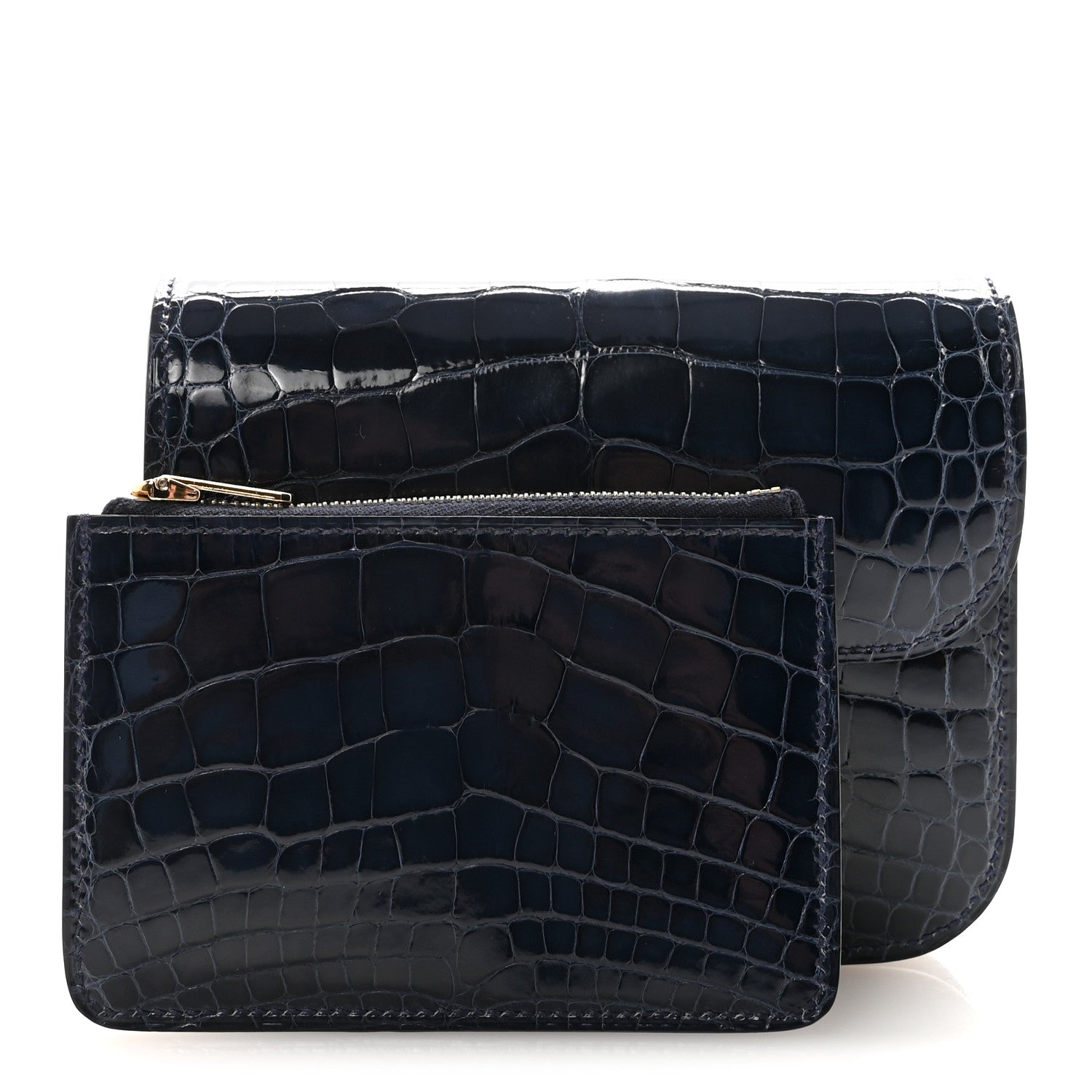 Shiny Alligator Constance Slim Wallet Bleu Abysse