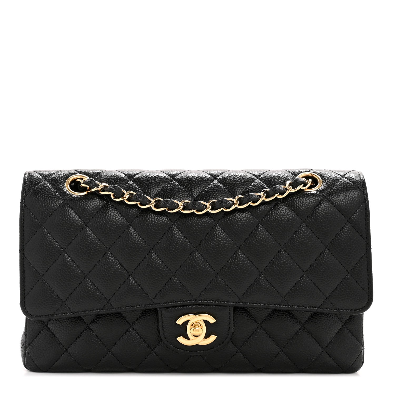 Caviar Quilted Medium Double Flap Black