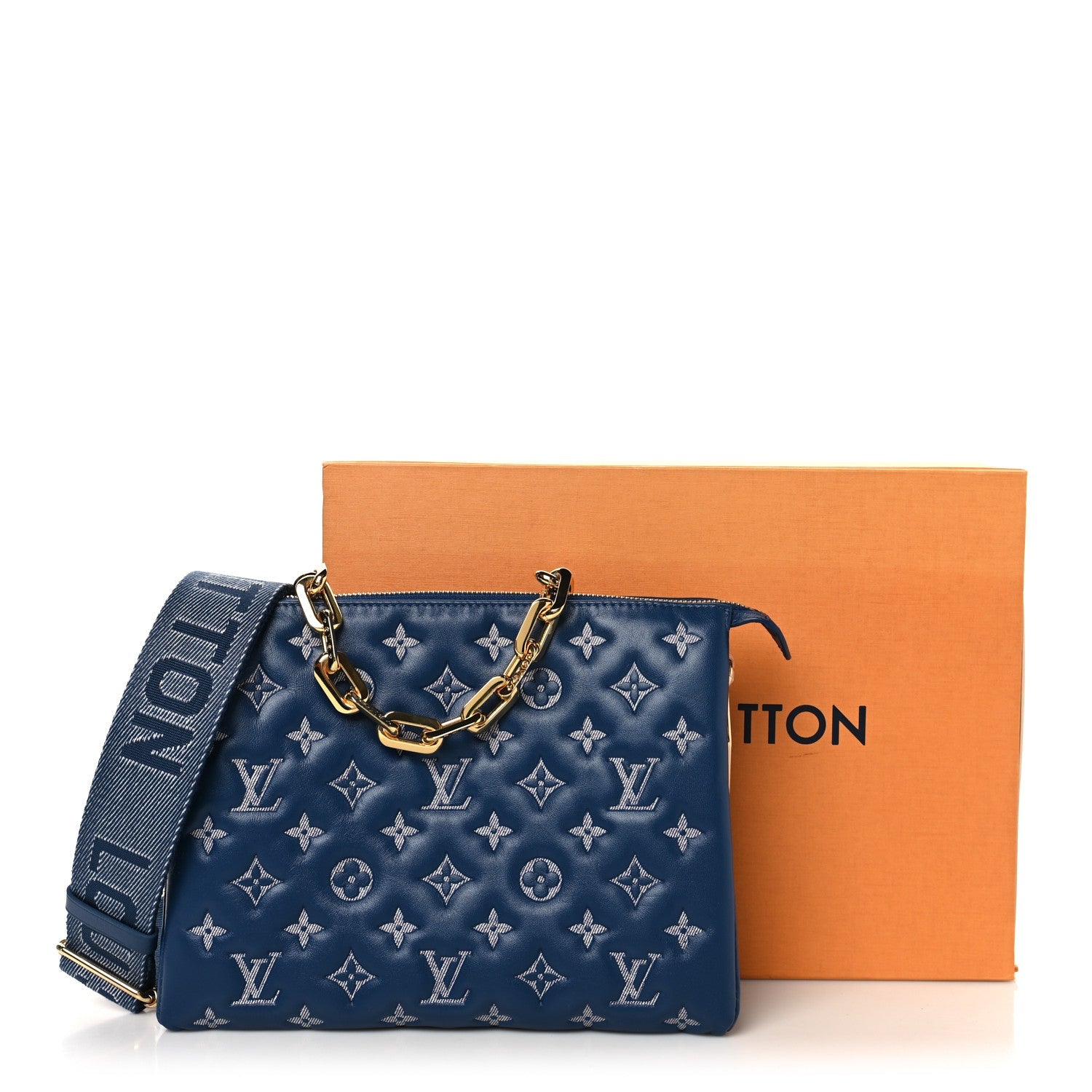 Lambskin Embossed Monogram Coussin PM Denim Blue