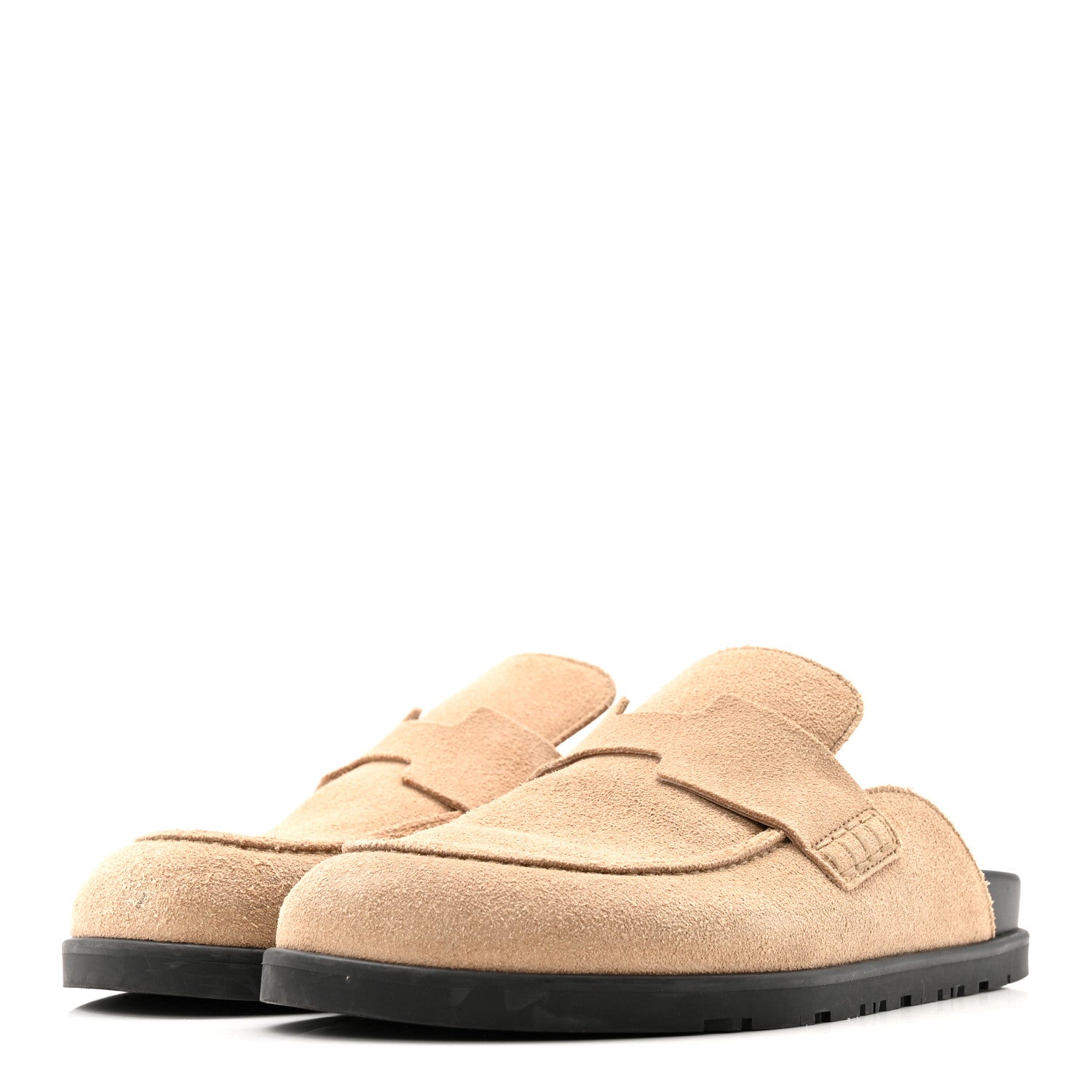 Suede Calfskin Womens Go Mules 37 Beige Argile