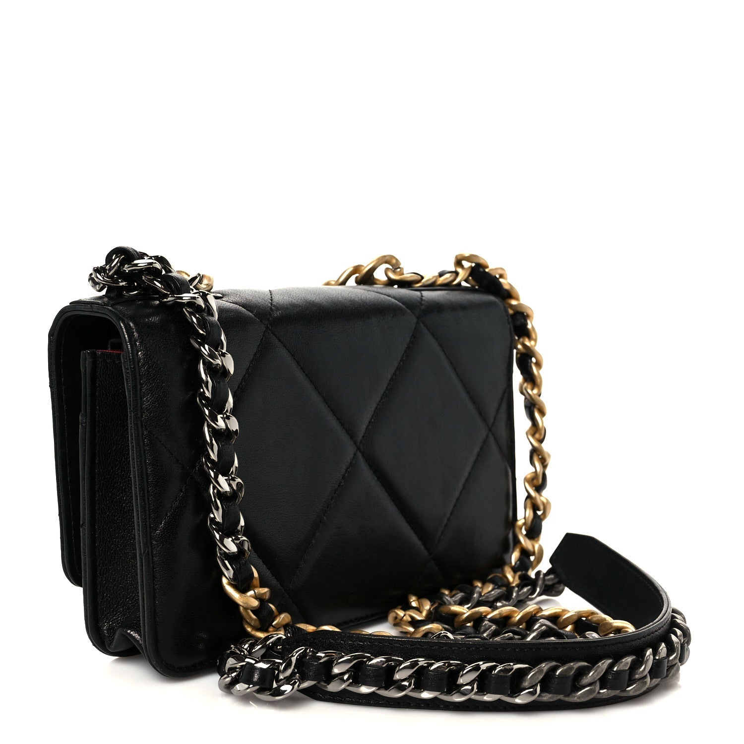 Goatskin Quilted Chanel 19 Wallet On Chain WOC Black