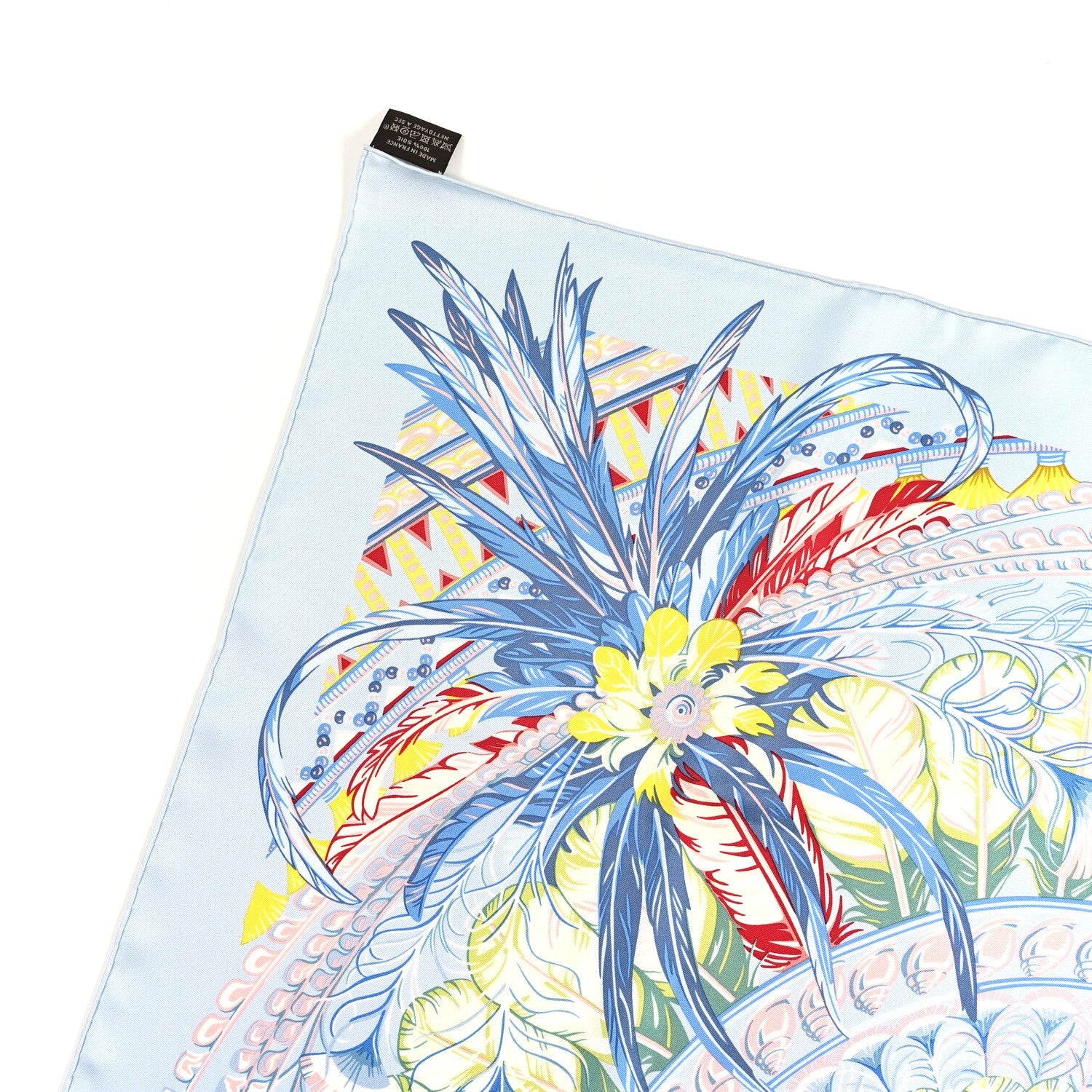 Silk Danse Pacifique Scarf 90 Bleu Ciel Vert Jaune Vif
