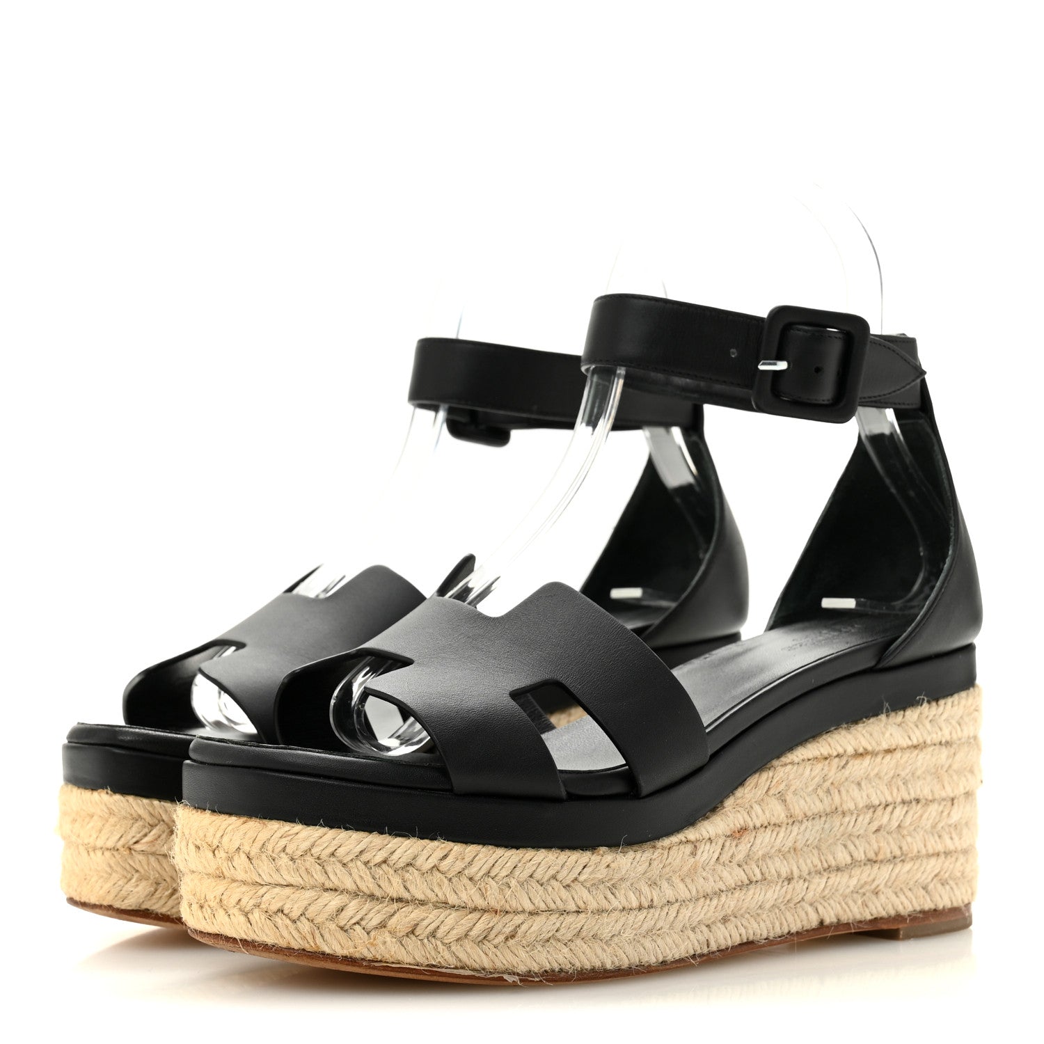 Calfskin Elda Espadrille Wedge Sandals 36 Black