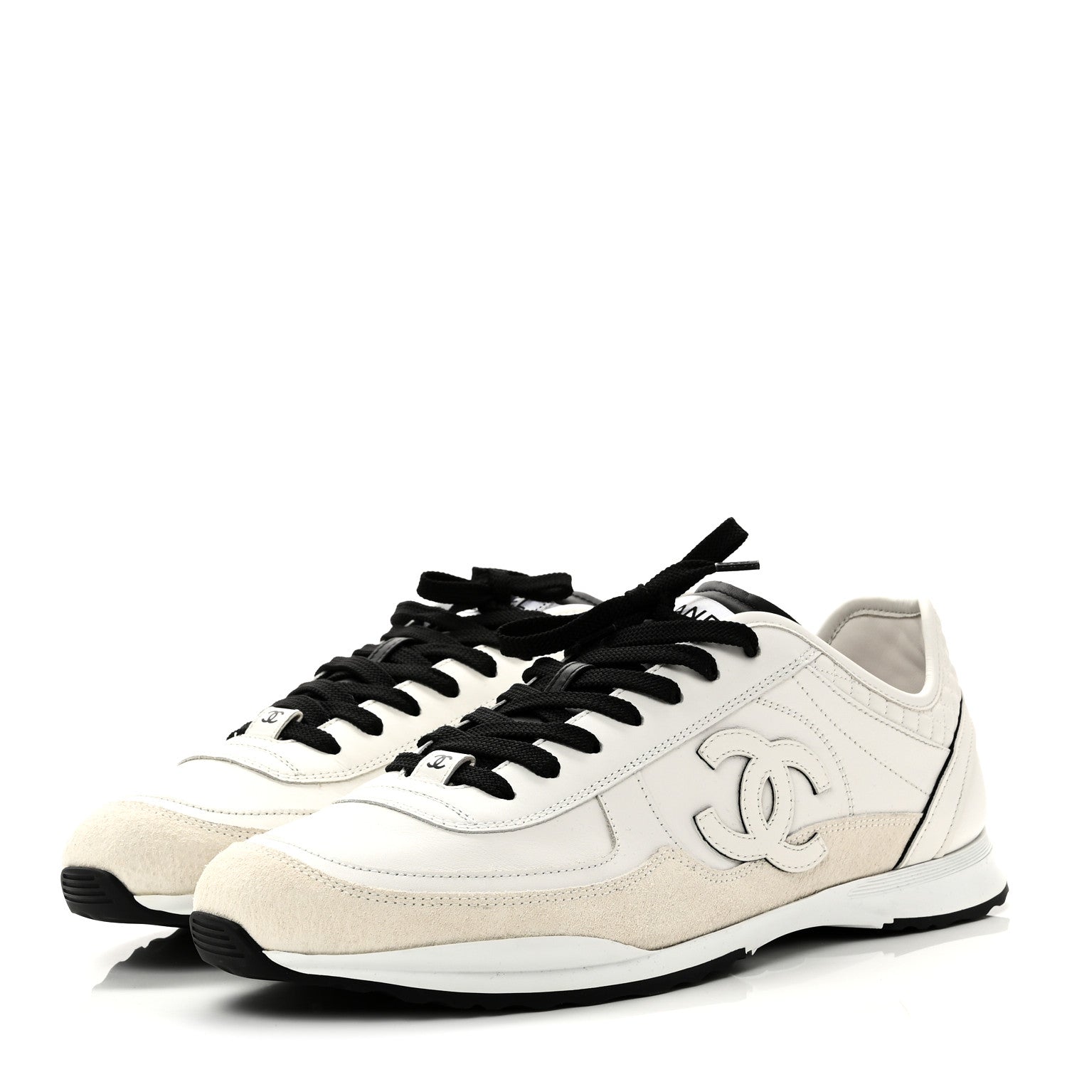 Calfskin Suede CC Mens Sneakers 43 White Beige Black