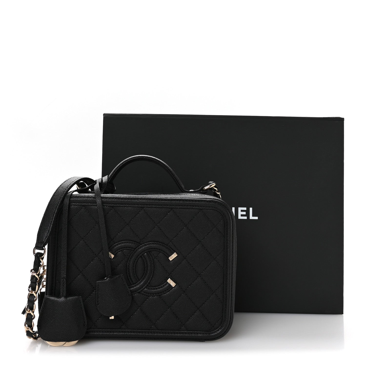 Caviar Quilted Medium CC Filigree Vanity Case Black
