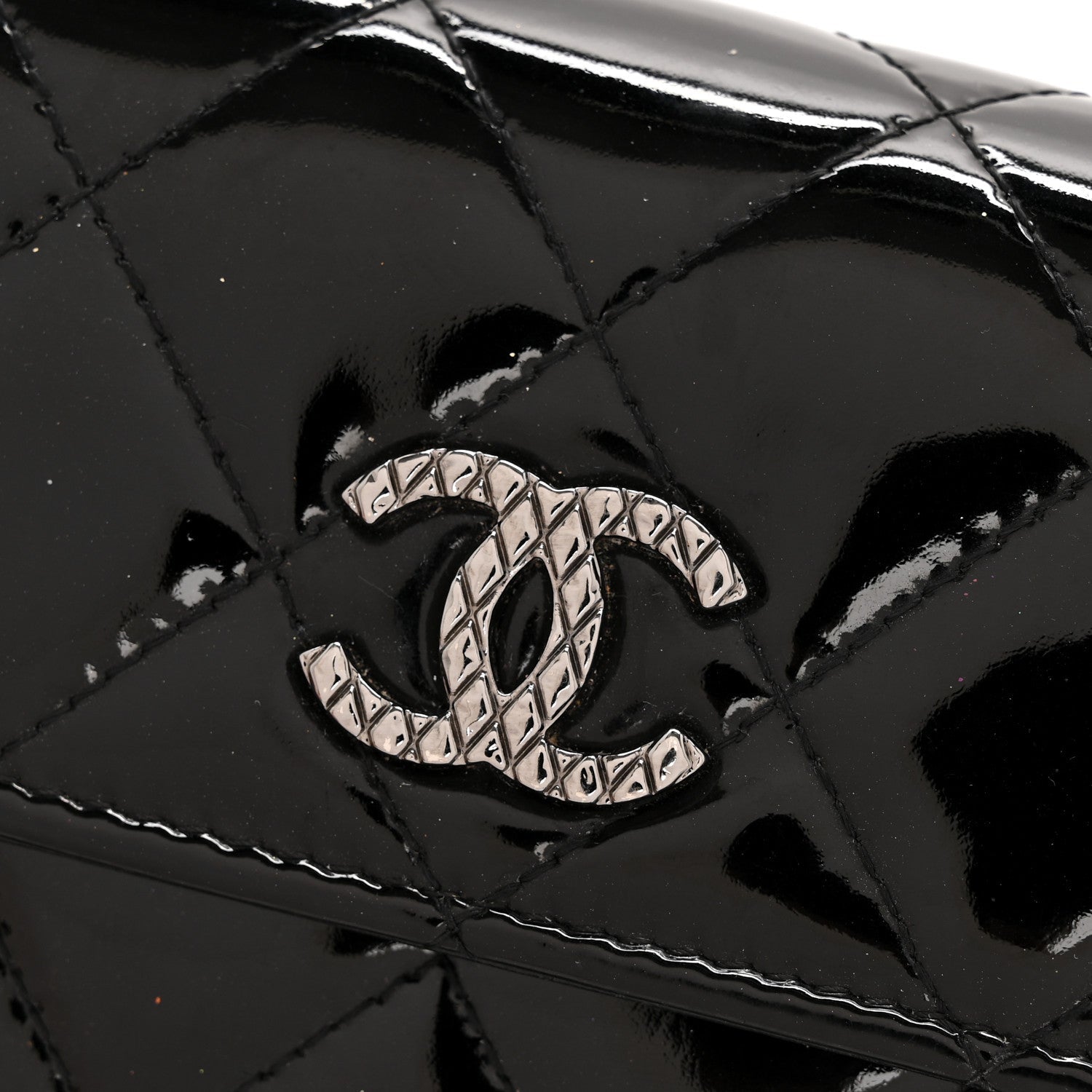 Patent Quilted Large Brilliant Flap Wallet Black