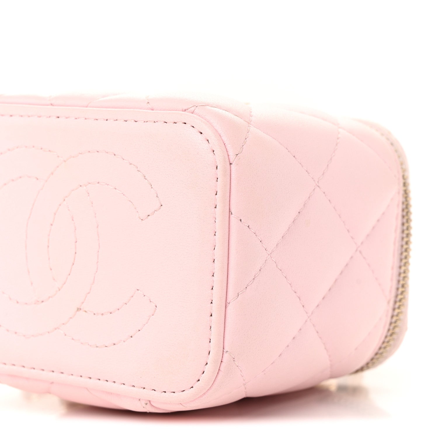 Lambskin Quilted Enamel Coco Mini Vanity Case With Chain Pink