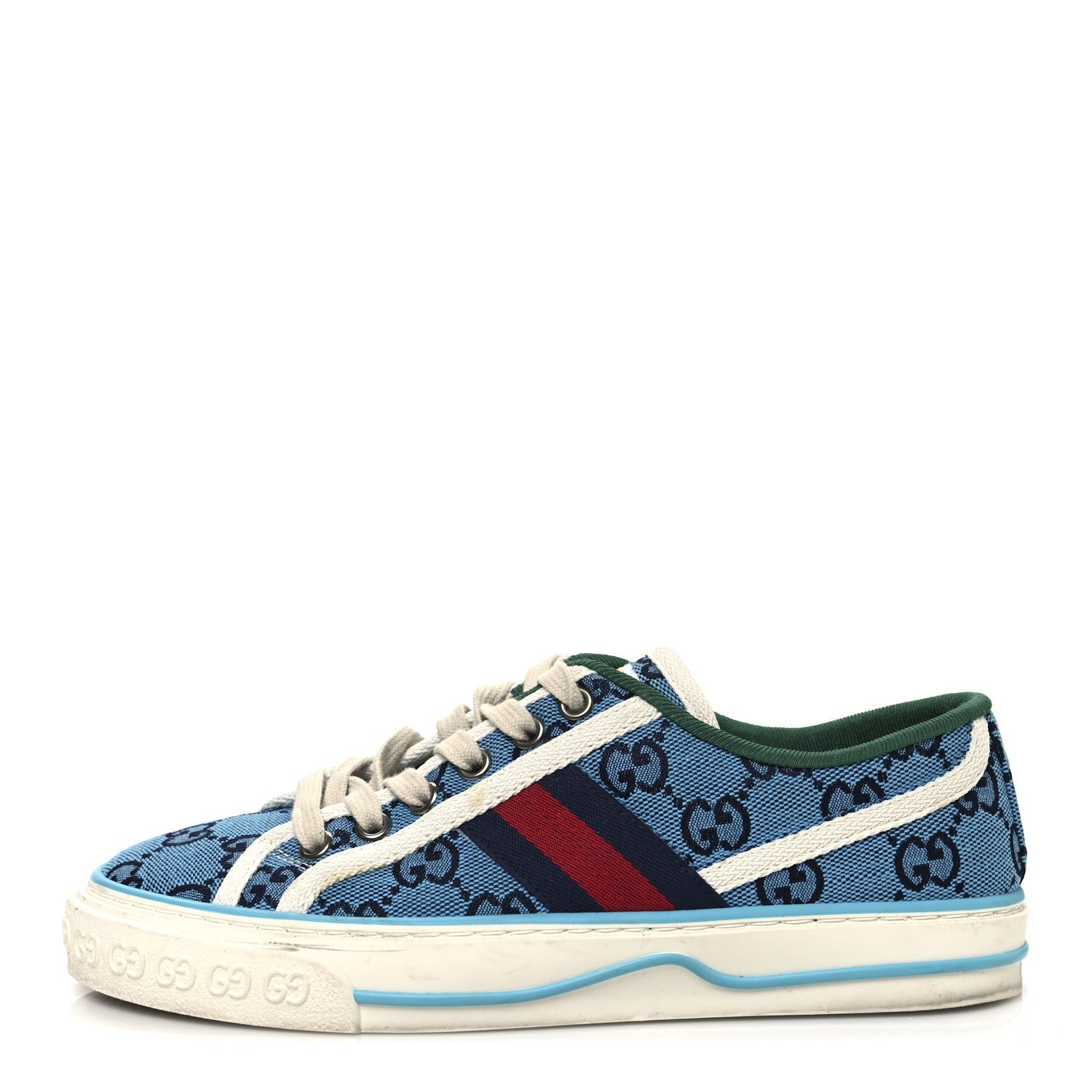 GG Monogram Multicolor Web Womens 1977 Tennis Sneakers 35 Light Blue Mystic White