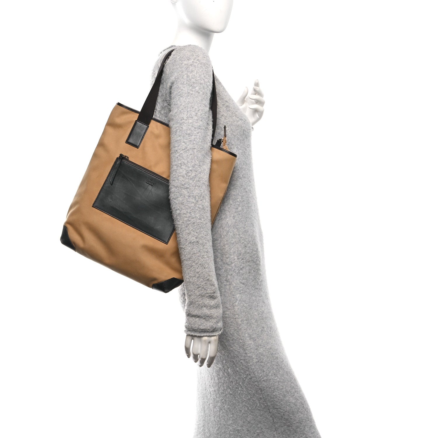 Canvas Calfskin Monogram Tall Tote Beige