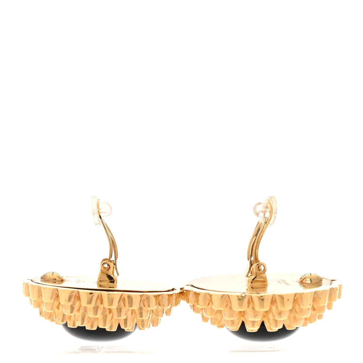 Metal Resin Cabochon Scale Clip On Earrings Gold Black