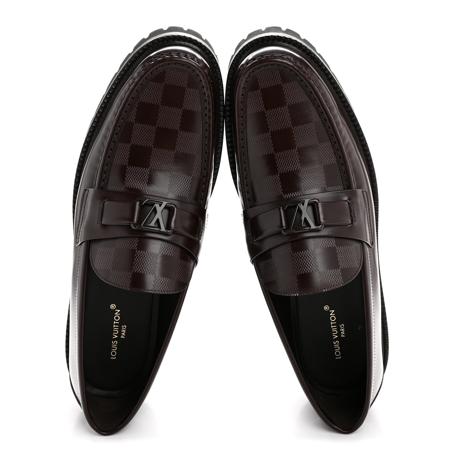 Damier Calfskin Embossed Mens Major Loafers 10 Brown
