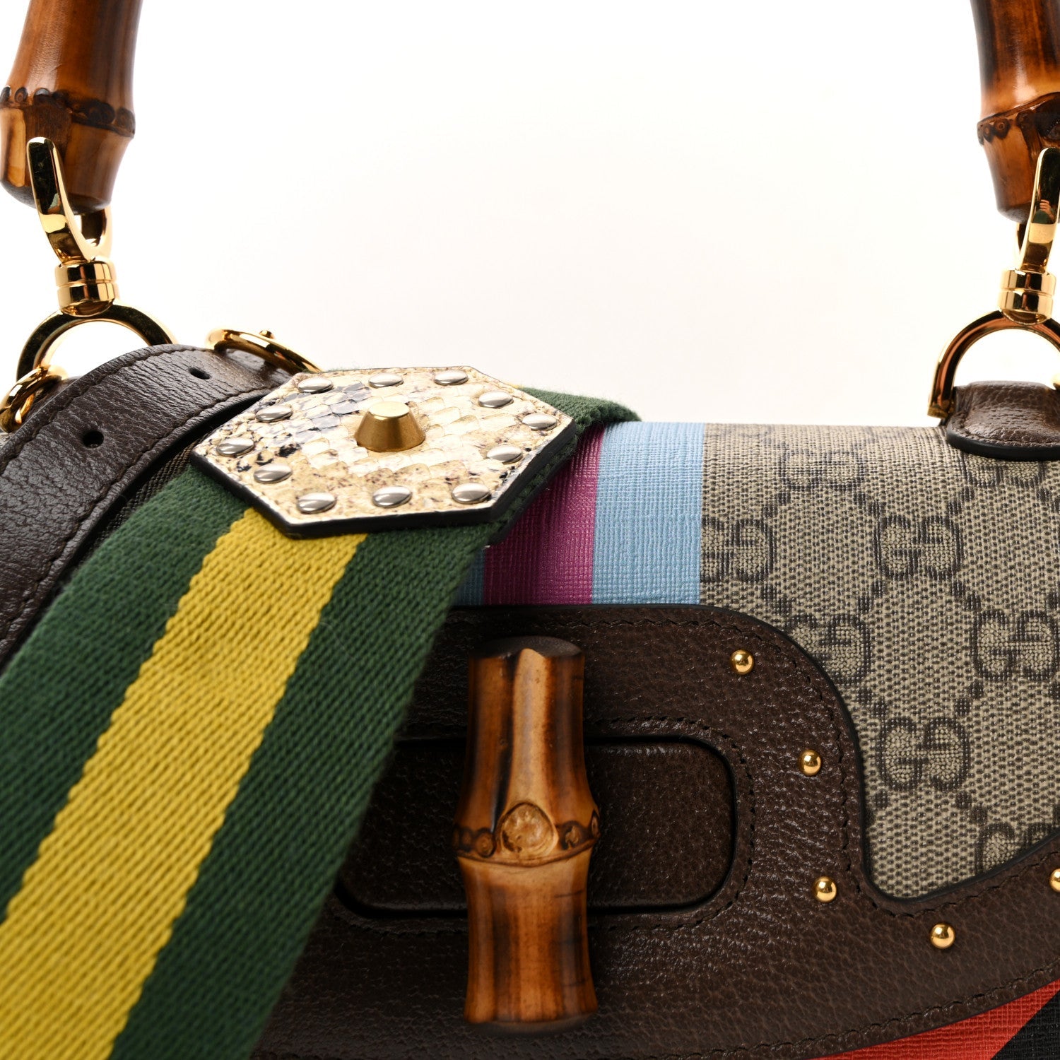 GG Supreme Monogram Studded Calfskin 100 Centennial Geometric Medium Bamboo 1947 Top Handle Bag Beige Ebony Multicolor