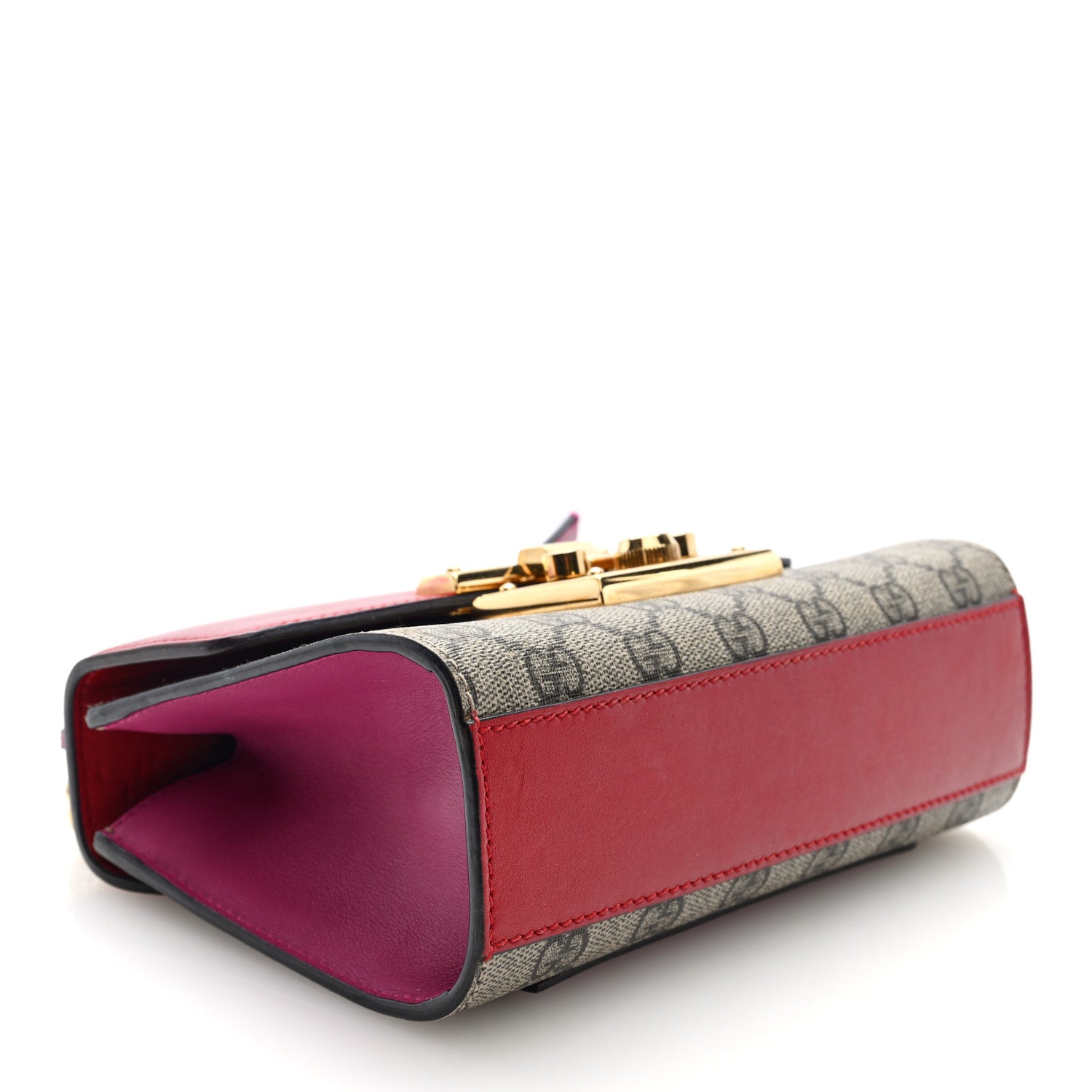 GG Supreme Monogram Calfskin Small Padlock Shoulder Bag Beige Hibiscus Red New Rosette