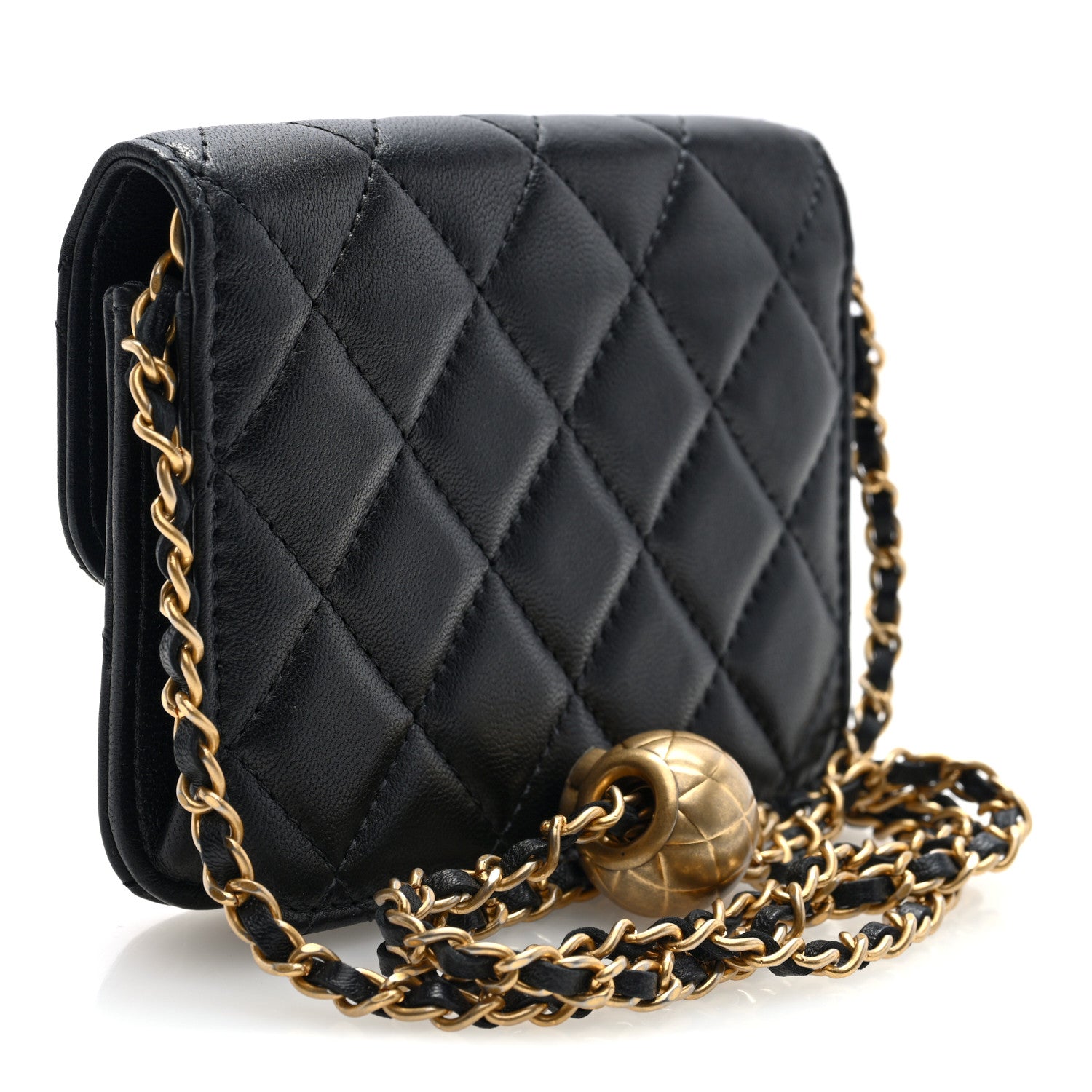 Lambskin Quilted Pearl Crush Flap With Chain Black