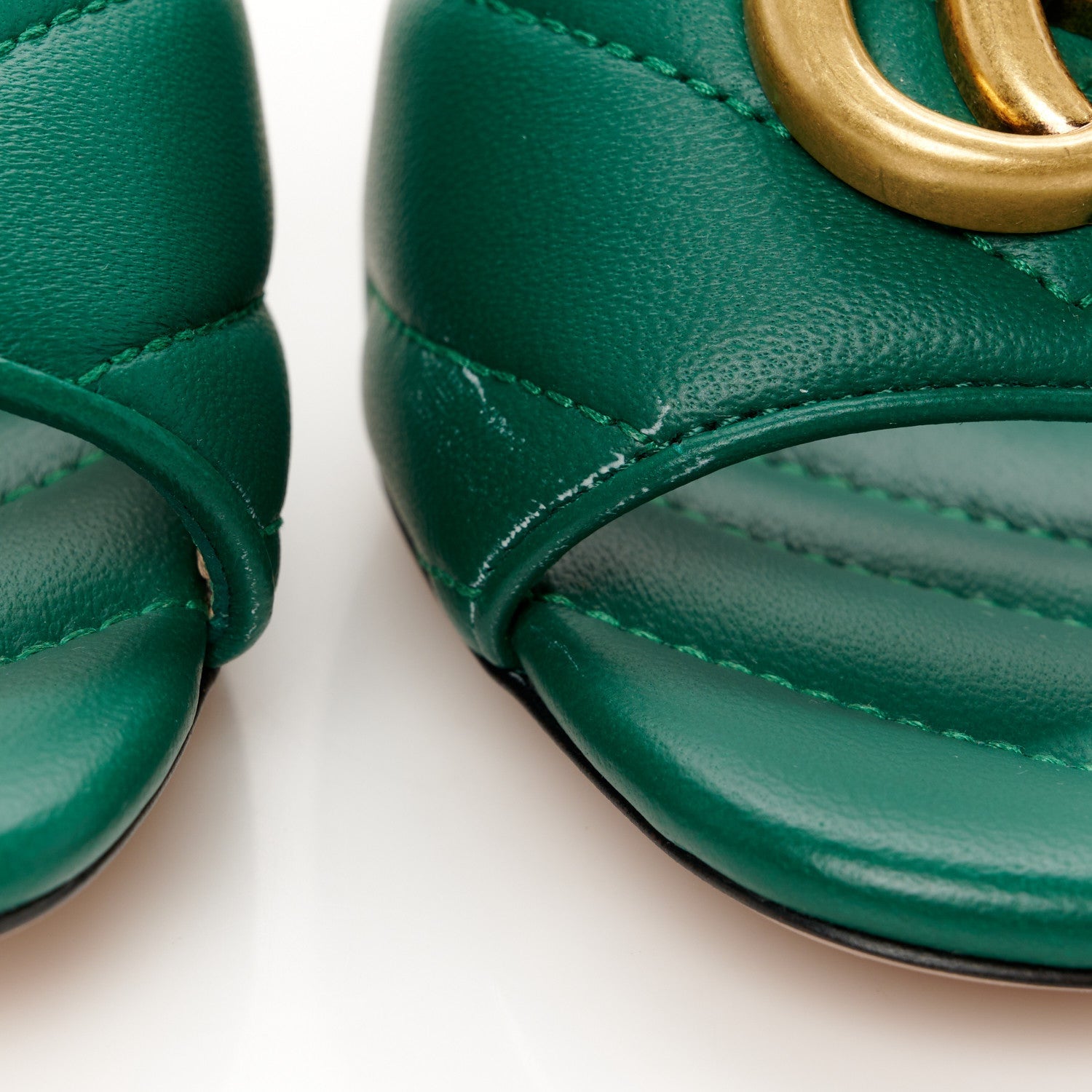 Nappa Matelasse GG Marmont 75mm Slide Sandals 35 Emerald