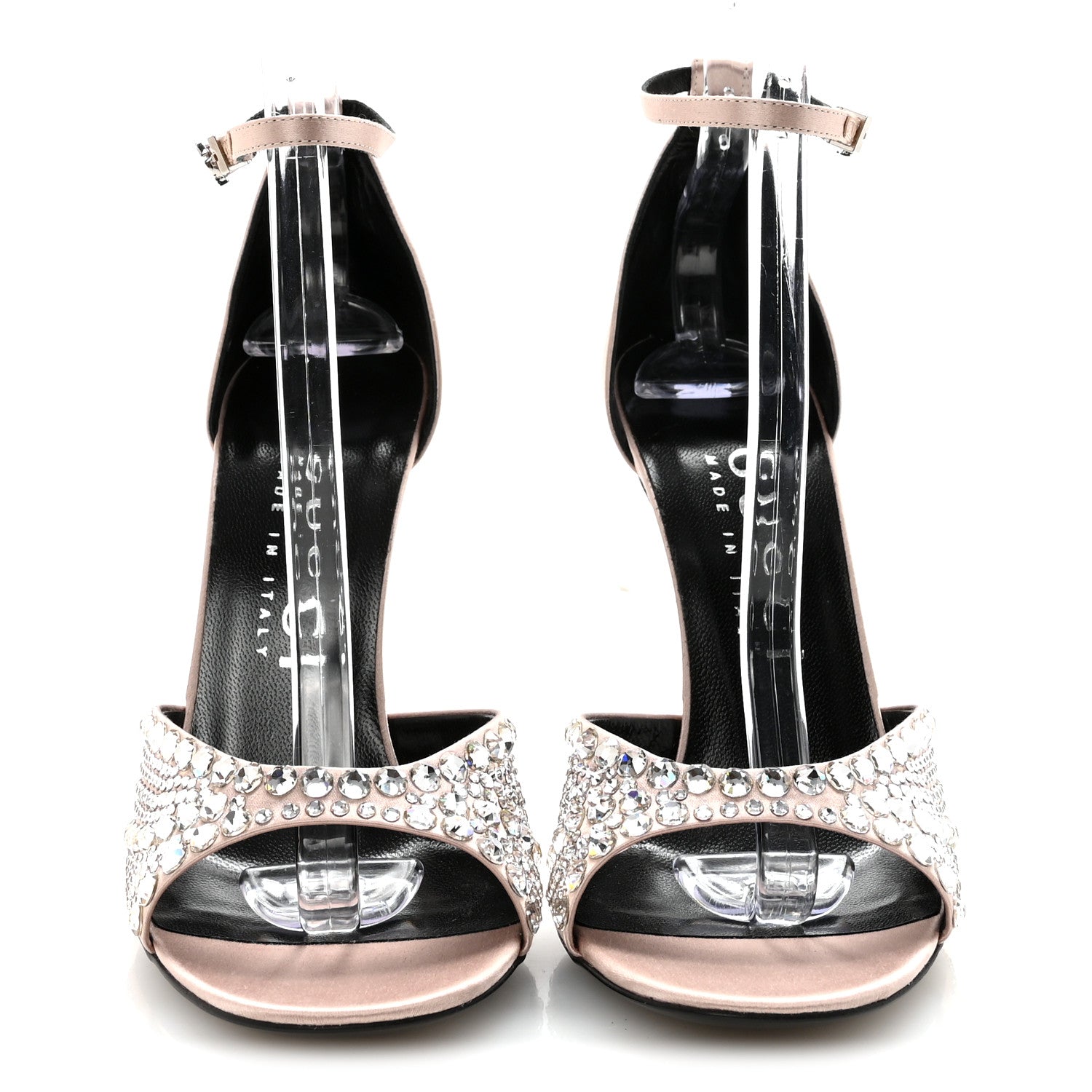 Satin Crystal Ankle Strap Sandal Pumps 38.5 Skin Rose