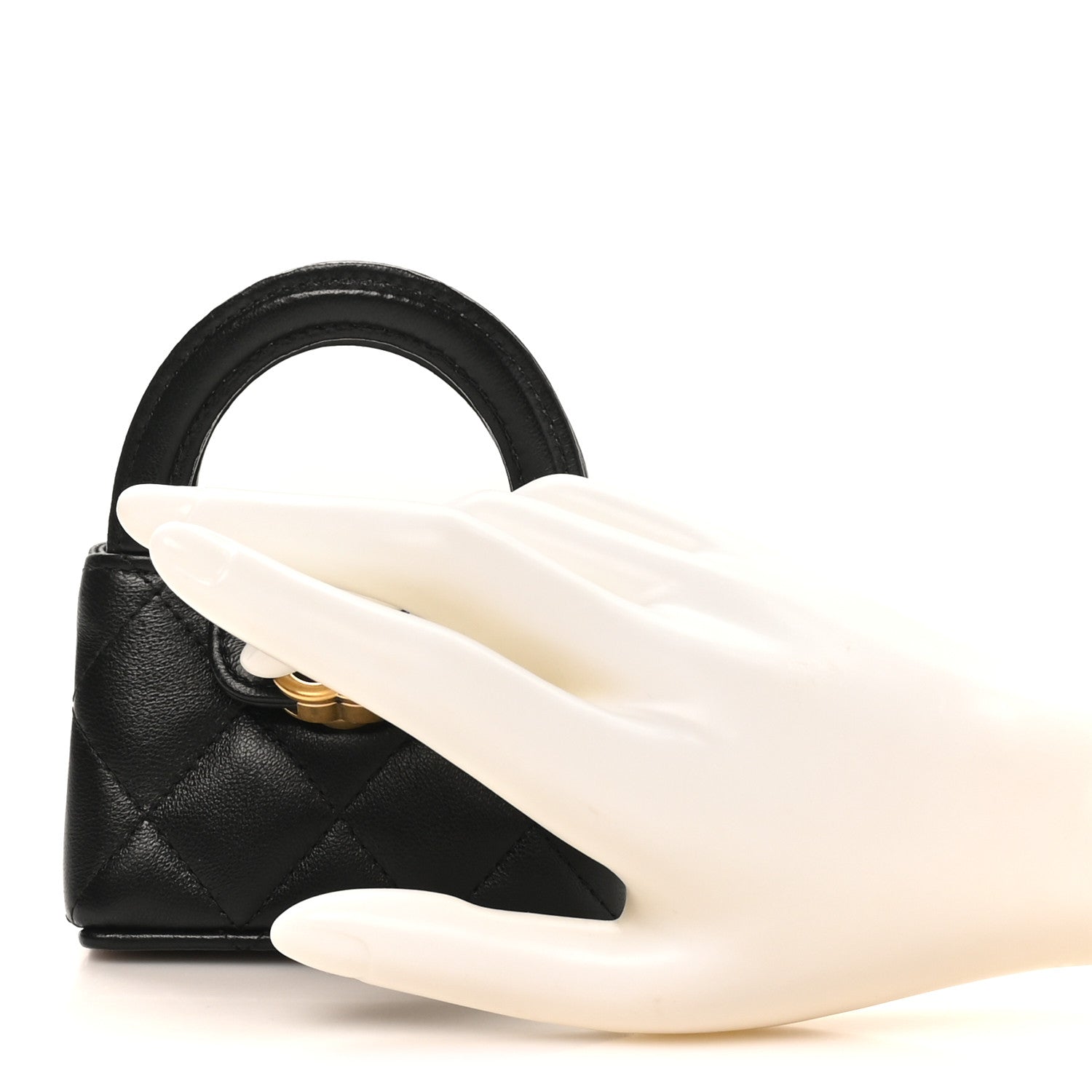 Shiny Lambskin Quilted Mini Kelly Bag Charm Black
