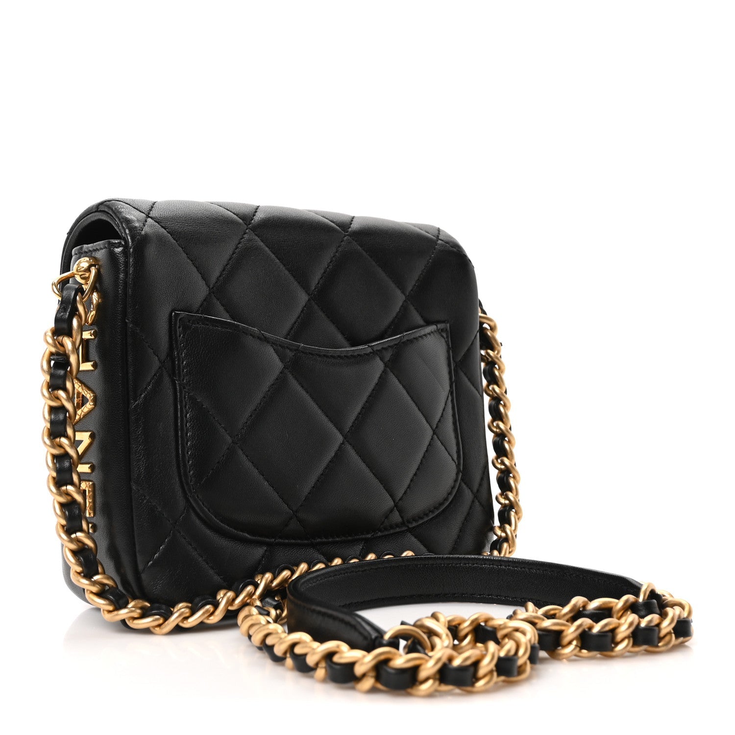 Lambskin Quilted Mini Side Note Flap Black