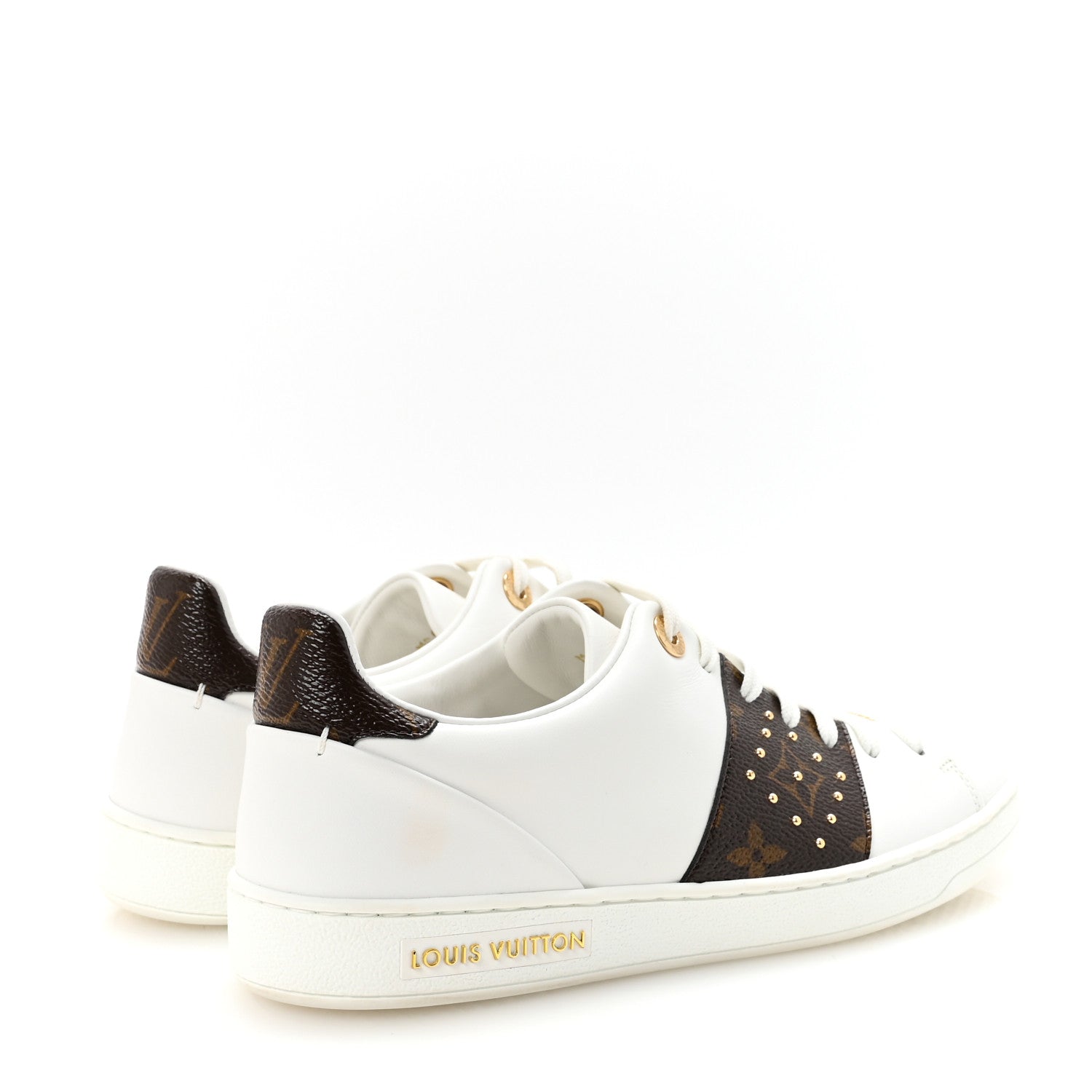 Calfskin Monogram Stud Front Row Sneaker 37 White