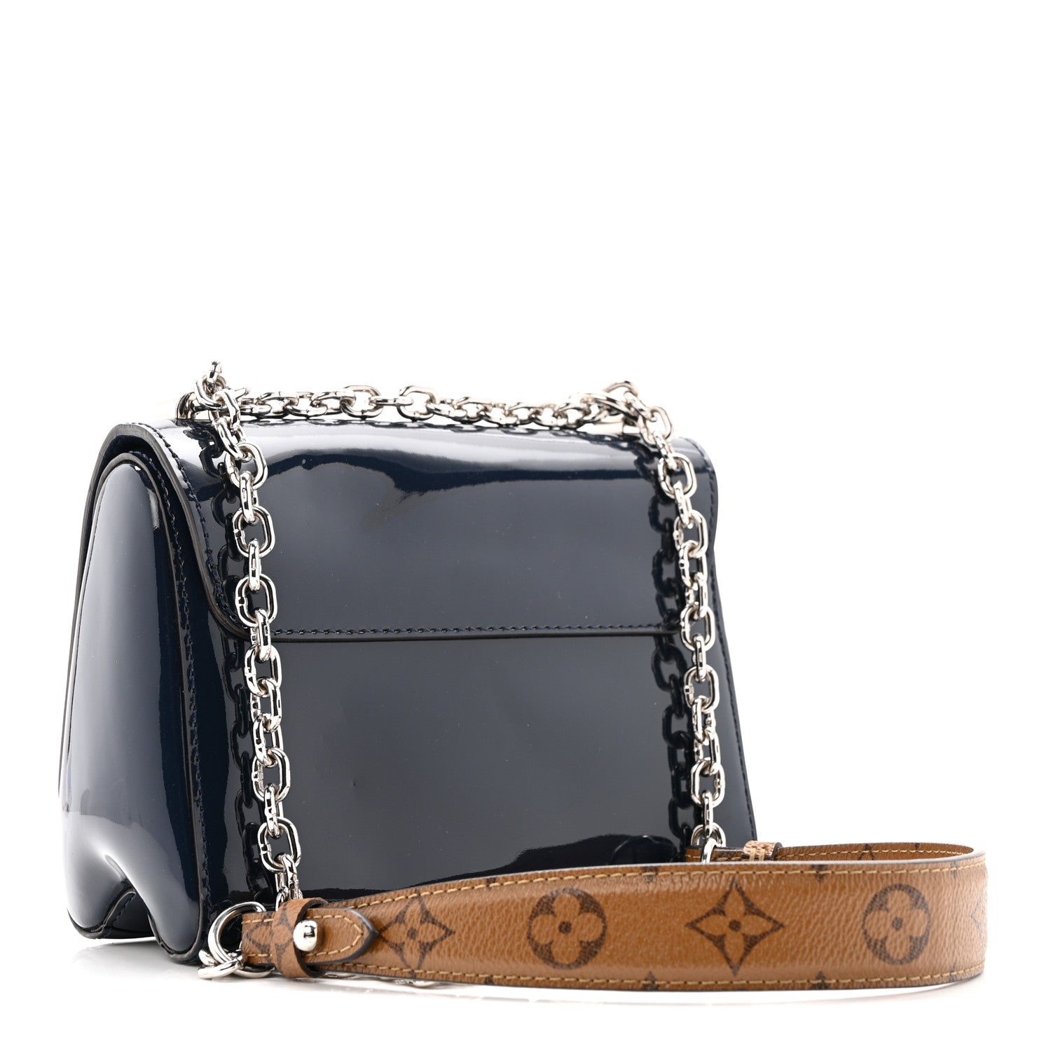 Patent Reverse Monogram Twist Shoulder Bag Navy
