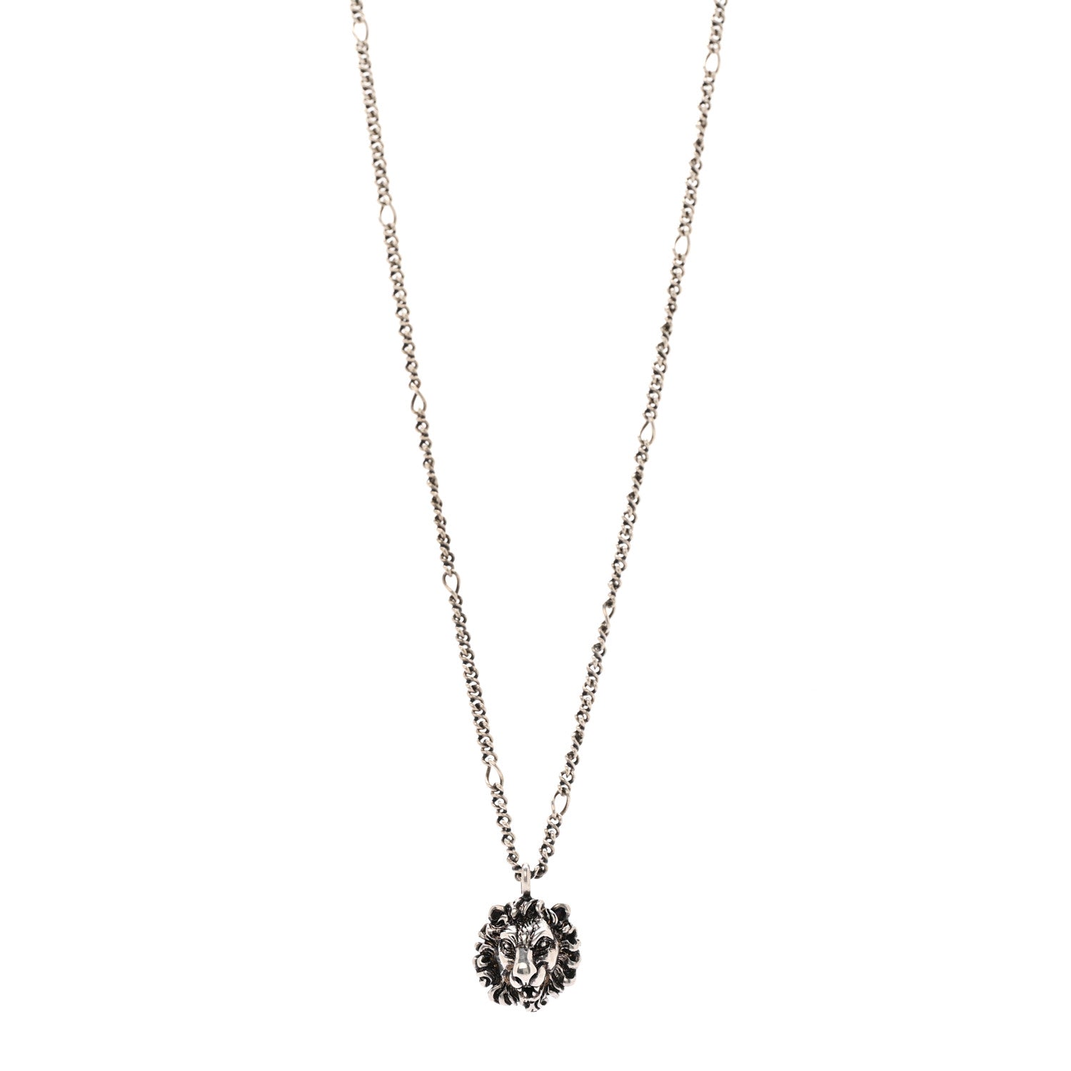 Metal Lion Head Necklace Silver