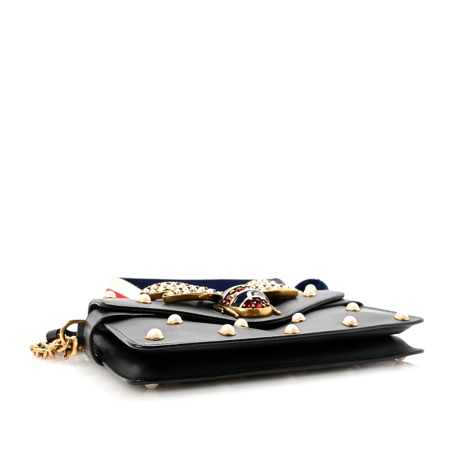 Nappa Pearl Studded Mini Queen Margaret Broadway Shoulder Bag Black
