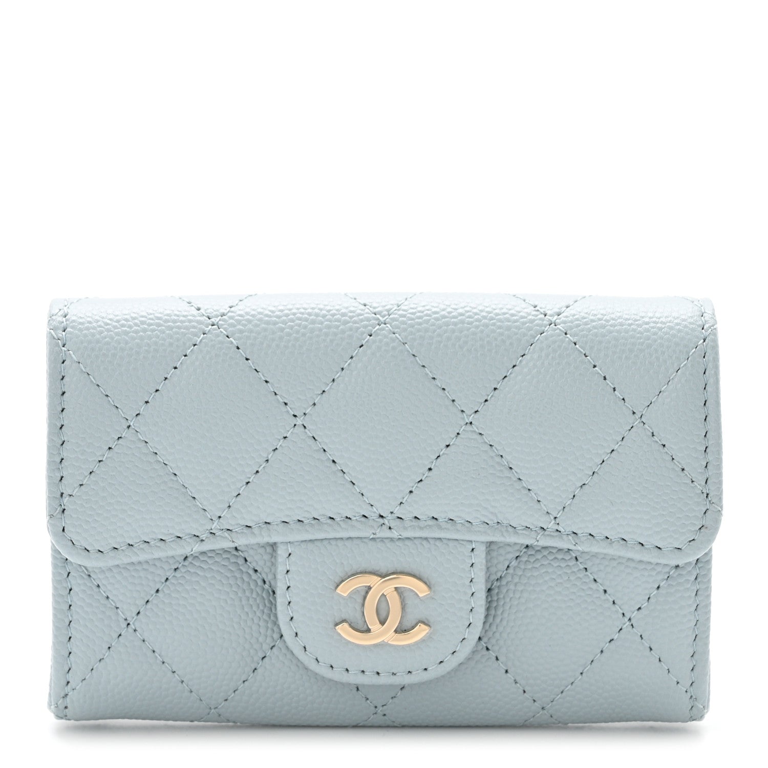 Caviar Quilted Flap Card Holder Wallet Light Blue