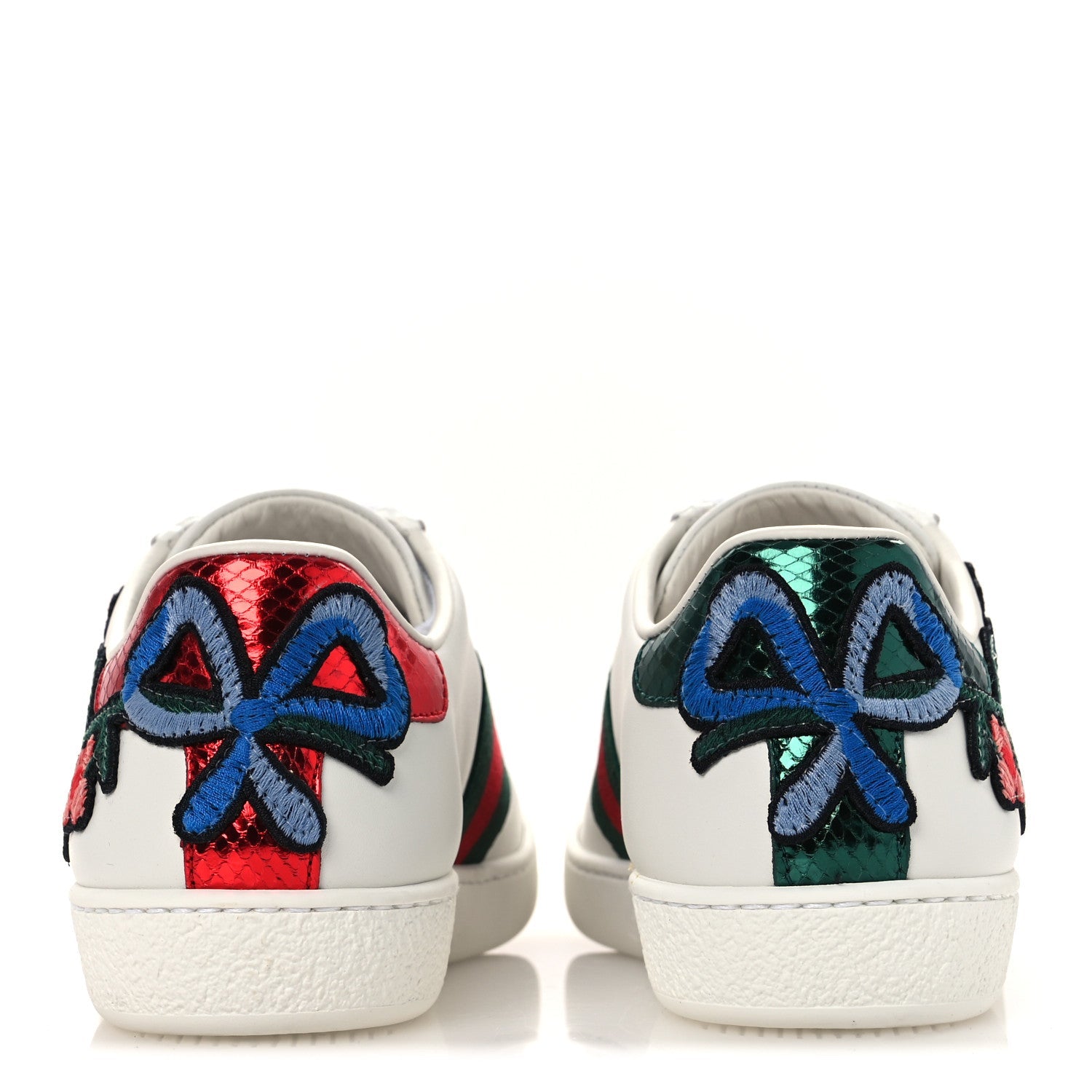Calfskin Web Floral Embroidered Womens Ace Sneakers 35 White