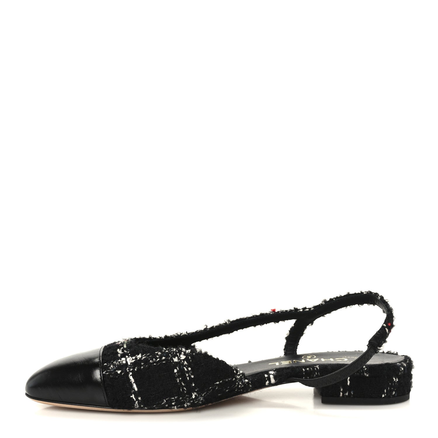 Tweed Lambskin Cap Toe CC Slingback Flats 39 Black White Multicolor