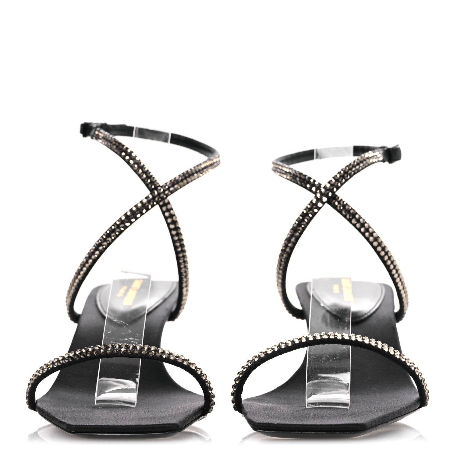 Crepe Satin Strass Baliqua 55 Ankle Strap Sandals 36 Black Greige