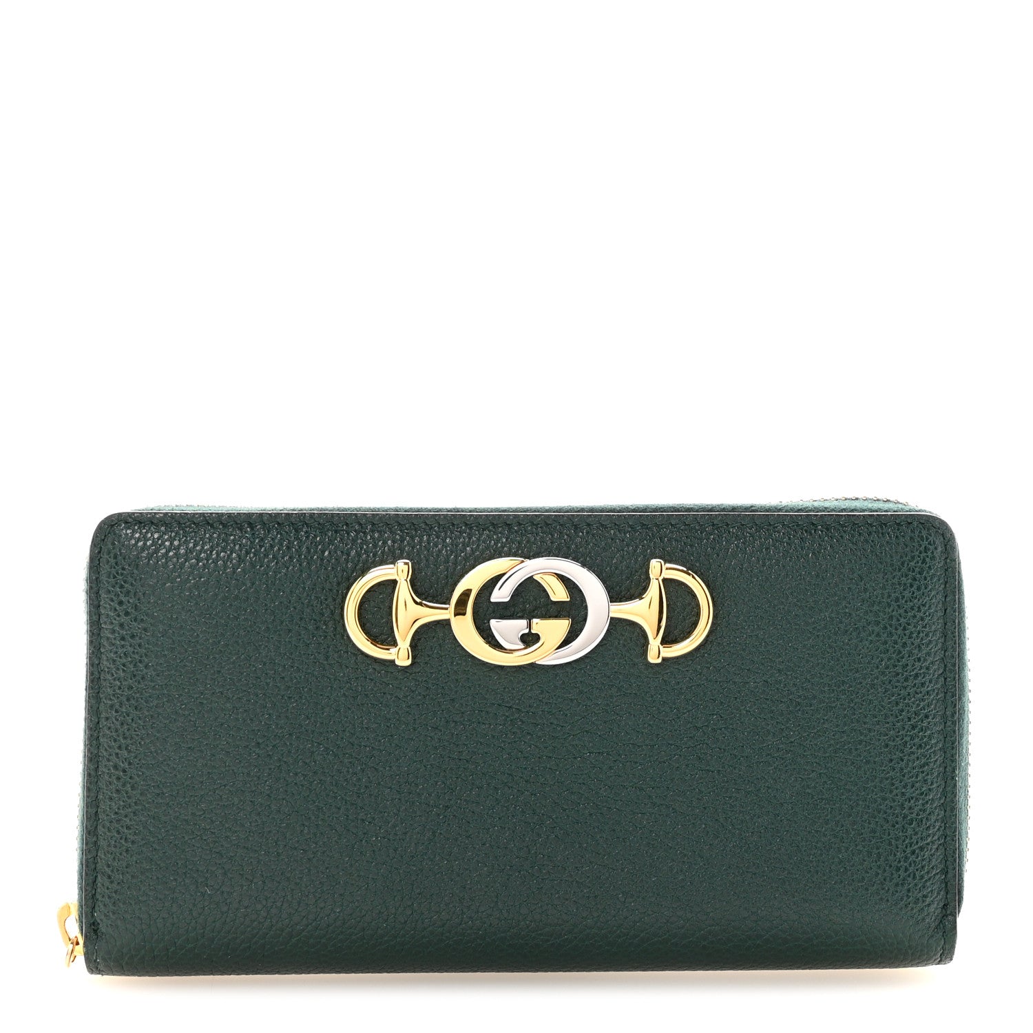 Grainy Calfskin Zumi Zip Around Wallet Vintage Green