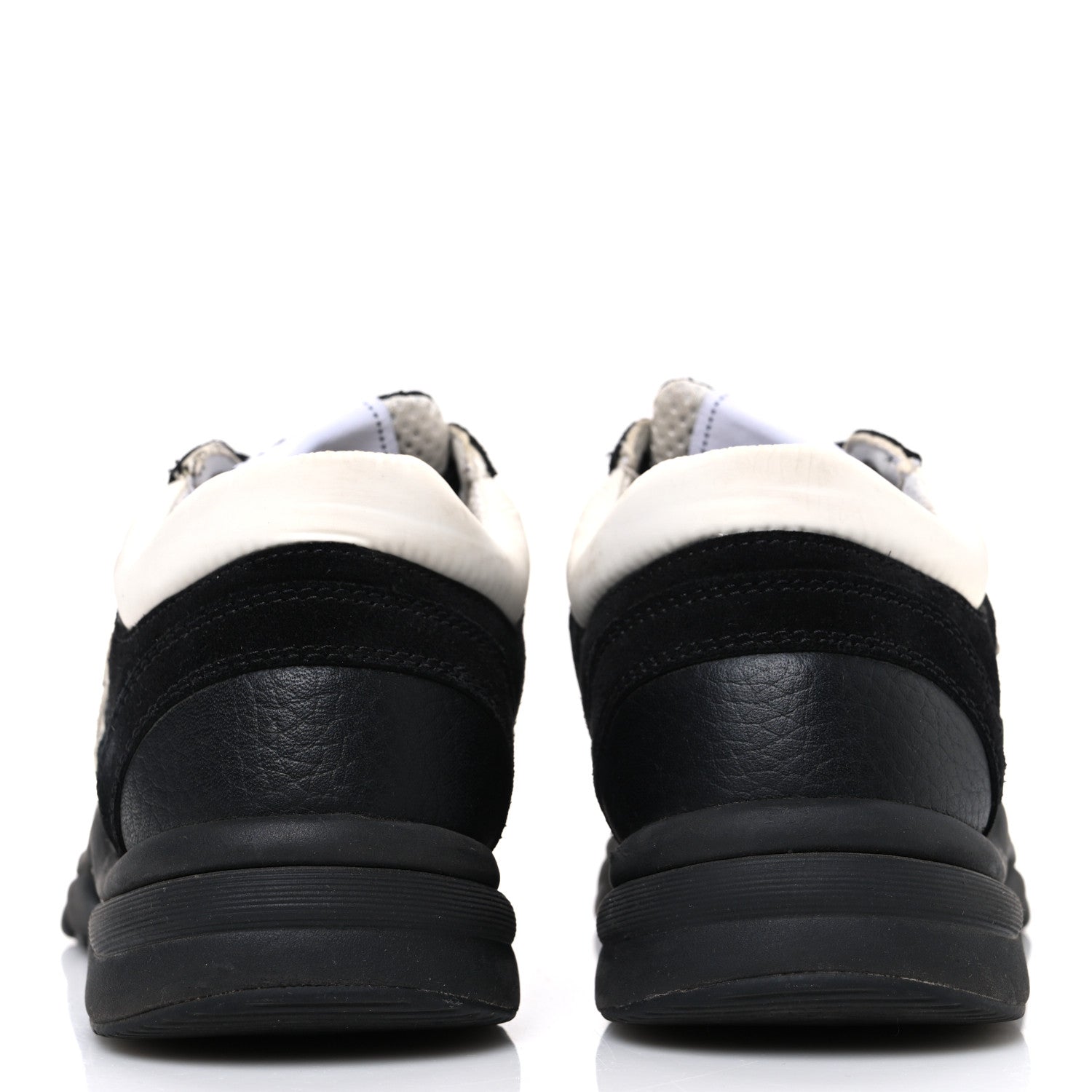 Mesh Suede Grained Calfskin Womens CC Sneakers 37.5 Black White