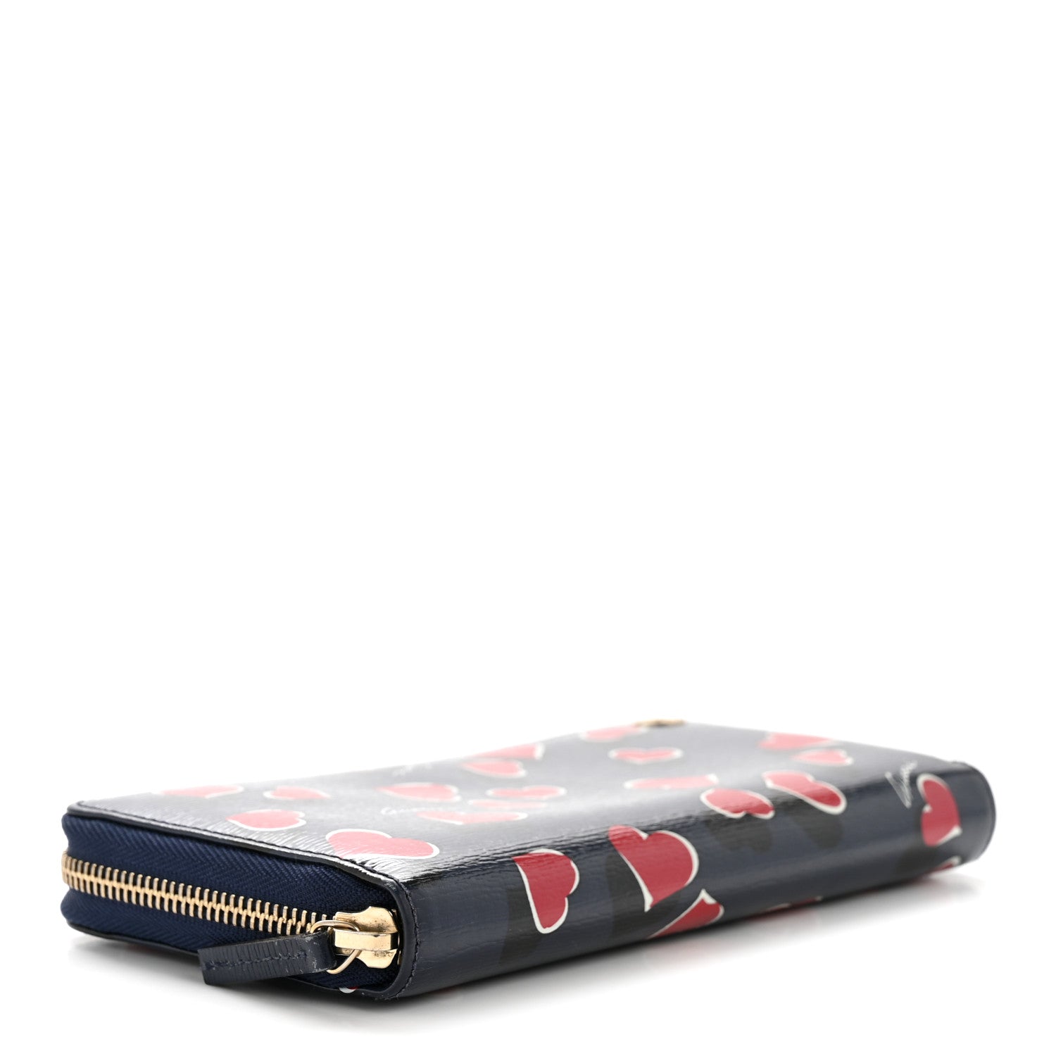 Calfskin Heartbeat Print Zip Around Wallet Blue