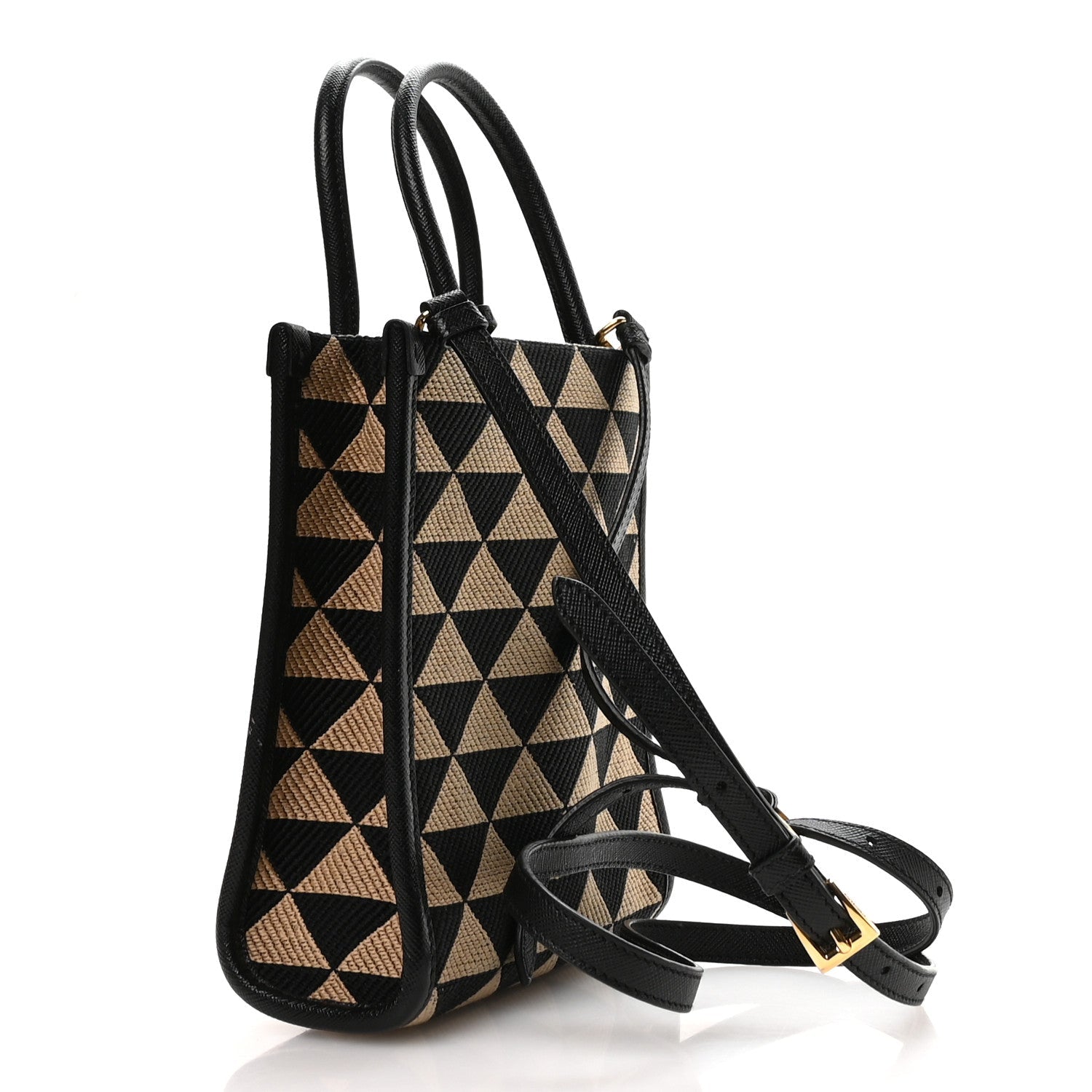 Jacquard Saffiano Triangolo Symbole Embroidered Mini Tote Black Corda
