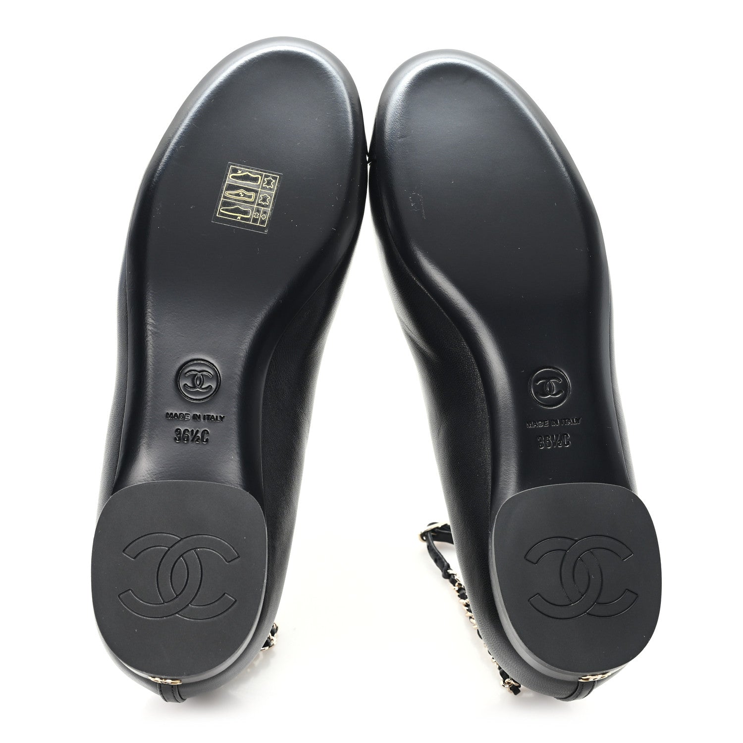 Lambskin Cap Toe CC Ankle Chain Ballerina Flats 36.5 Black