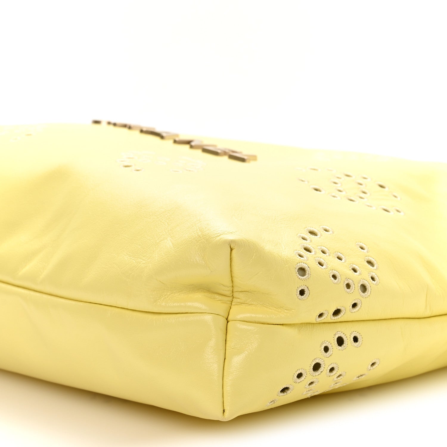 Shiny Calfskin Eyelet CC Small Chanel 22 Light Yellow
