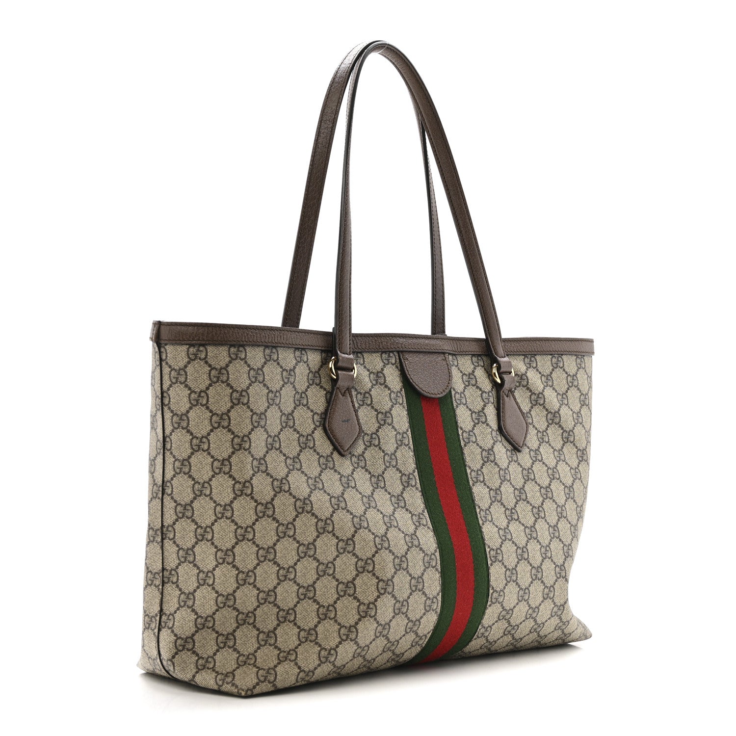 GG Supreme Monogram Textured Calfskin Web Medium Ophidia Shopping Tote Beige Ebony New Acero