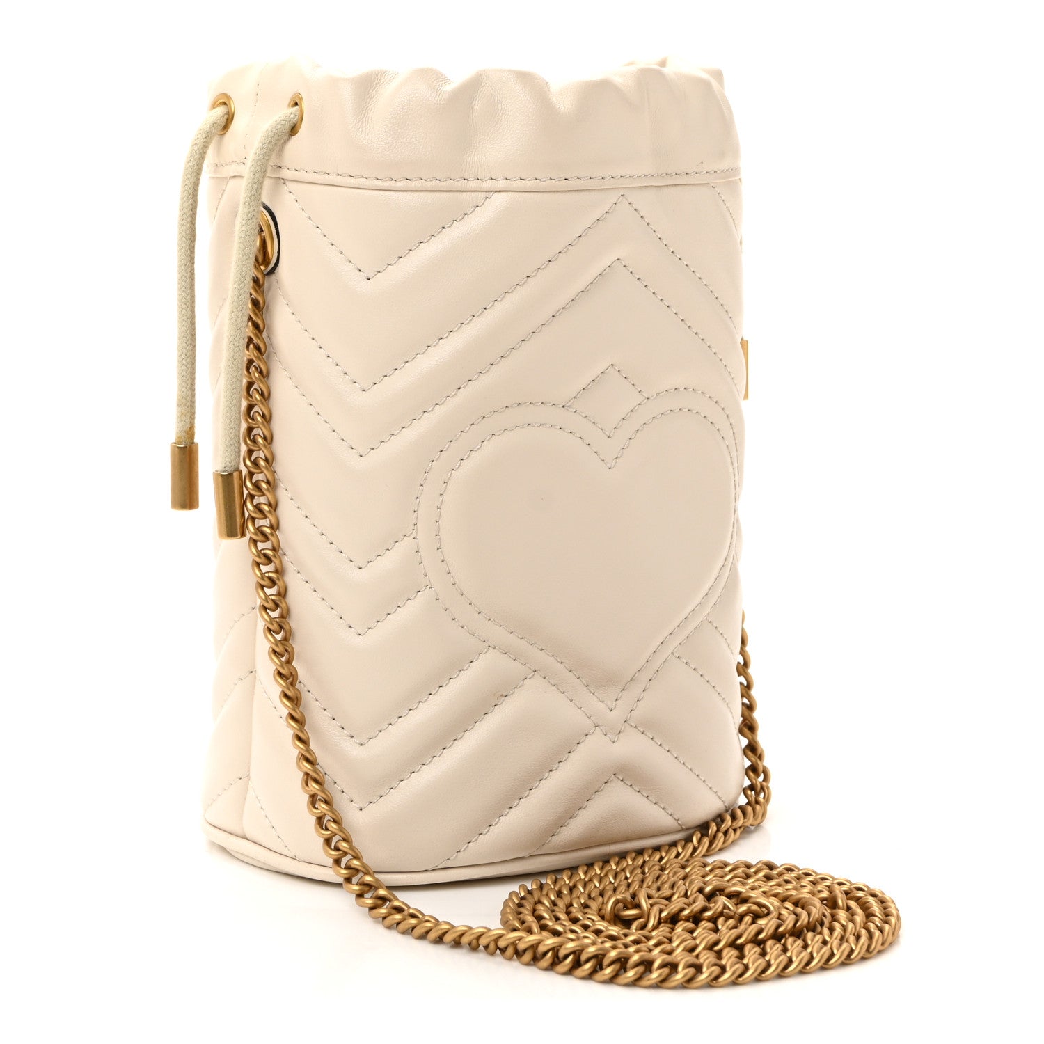 Calfskin Matelasse Mini GG Marmont 2.0 Bucket Bag White