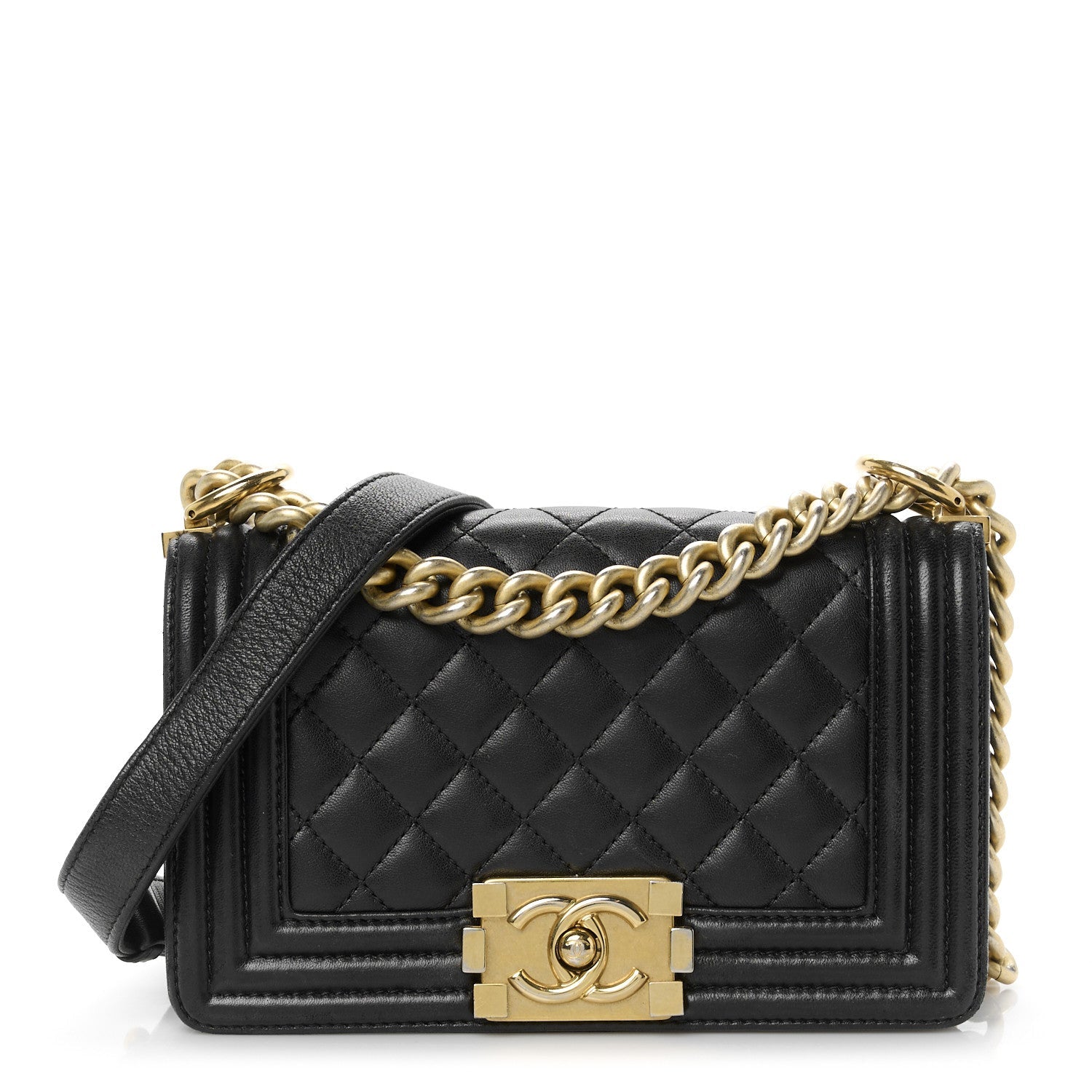 Lambskin Quilted Small Boy Flap Black