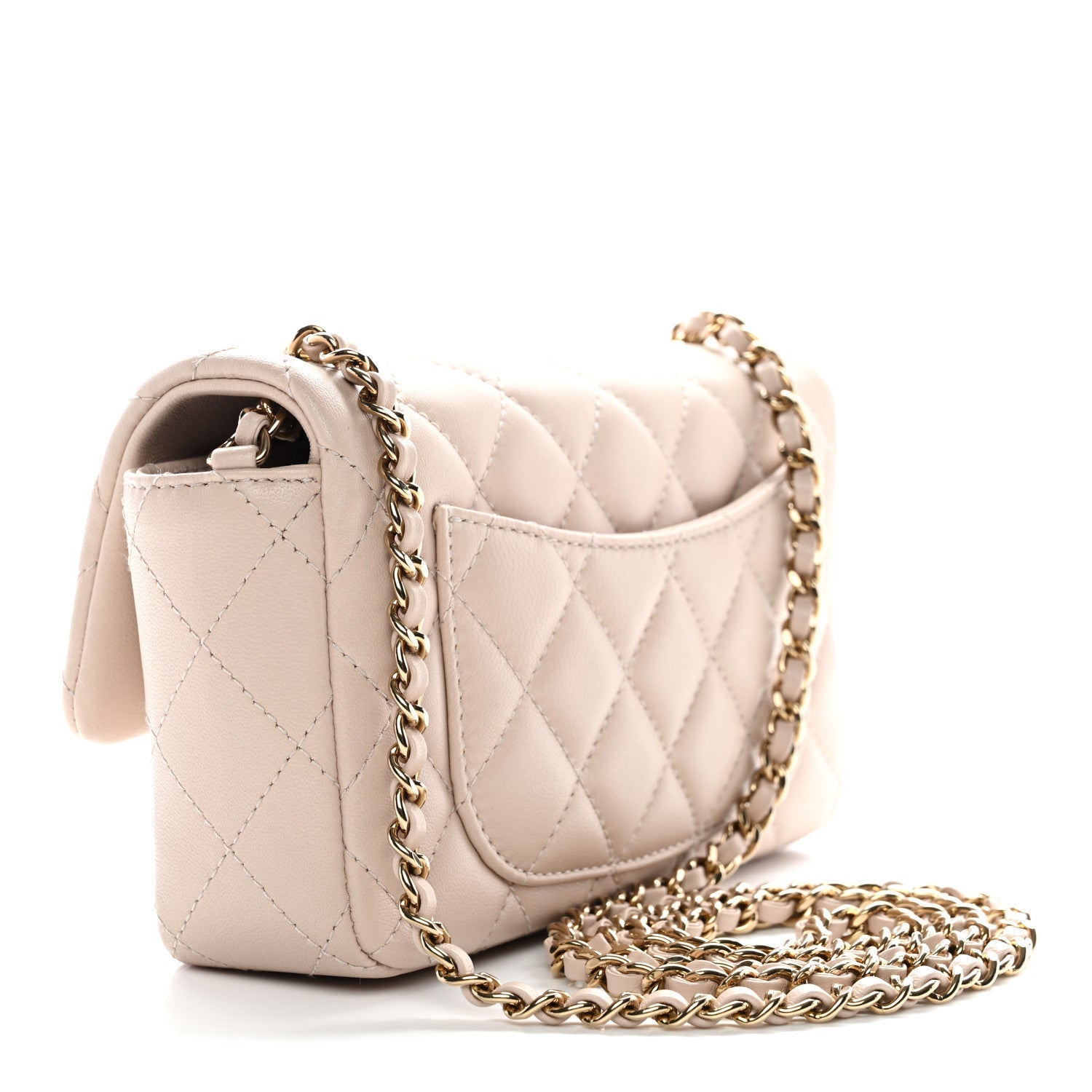 Lambskin Quilted Mini Rectangular Flap Beige