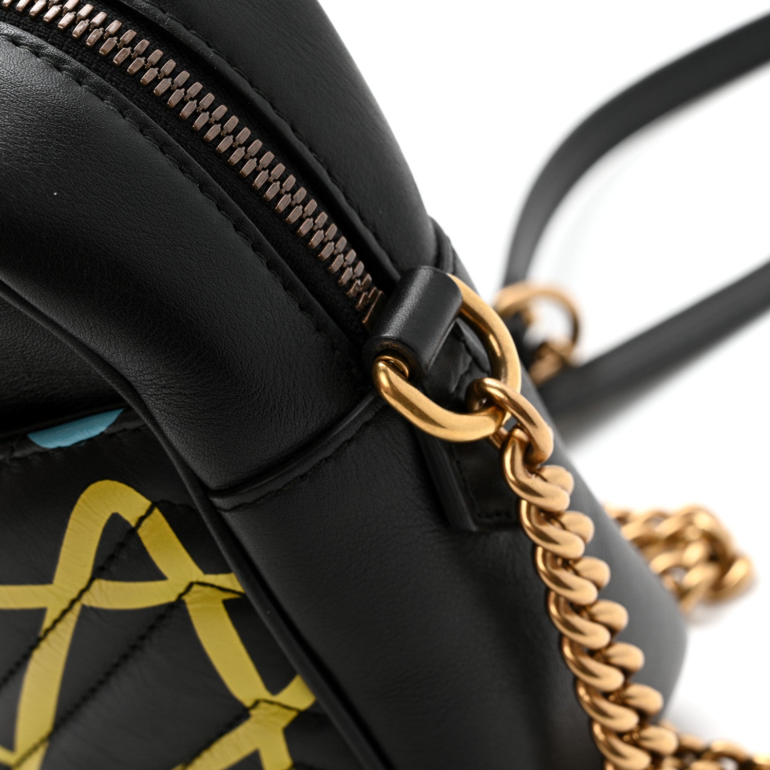 Calfskin Matelasse GucciGhost Medium GG Marmont Chain Shoulder Bag Black New Acquamarine