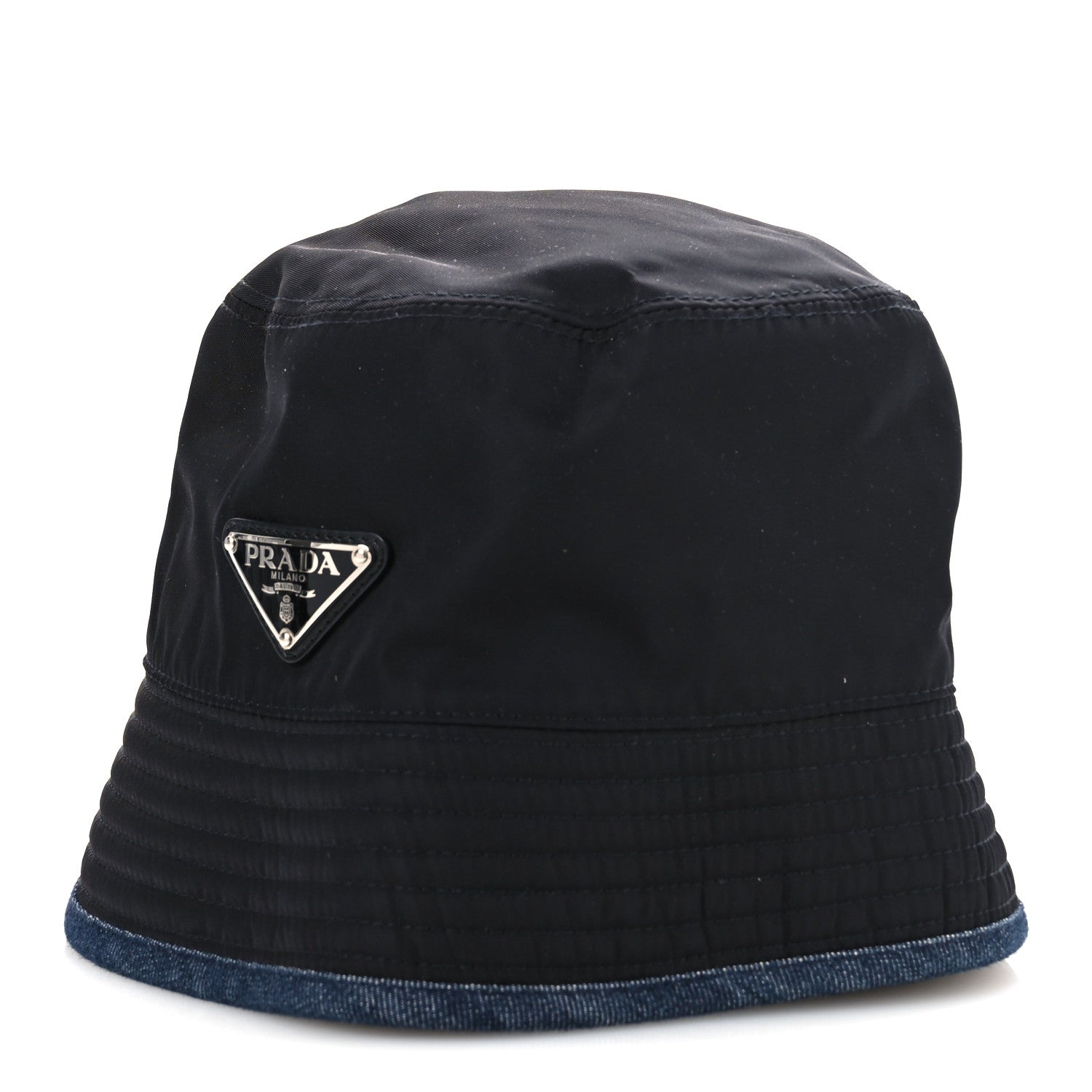Nylon Denim Metal Triangle Logo Bucket Hat S Black