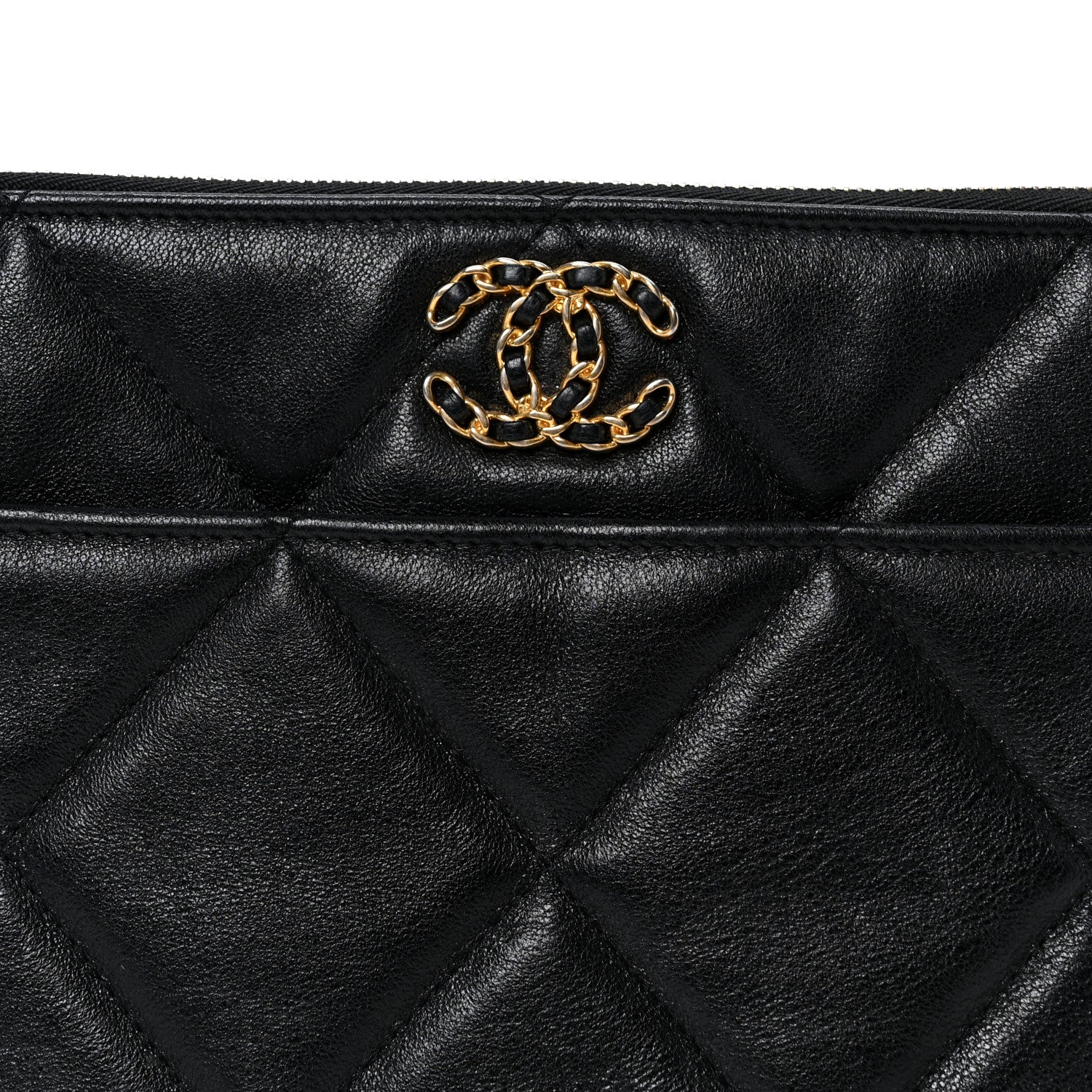 Goatskin Quilted Chanel 19 Pouch Black