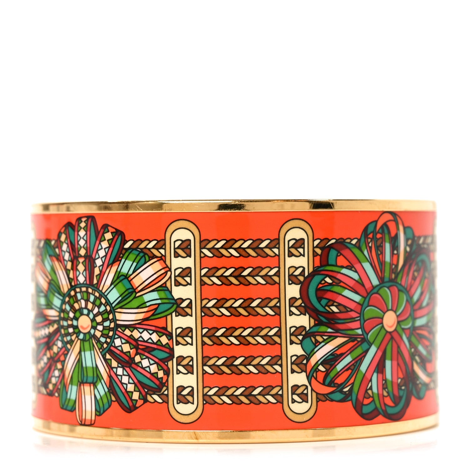 Enamel Printed Rubans de Cheval Extra Wide Bracelet 65 Orange