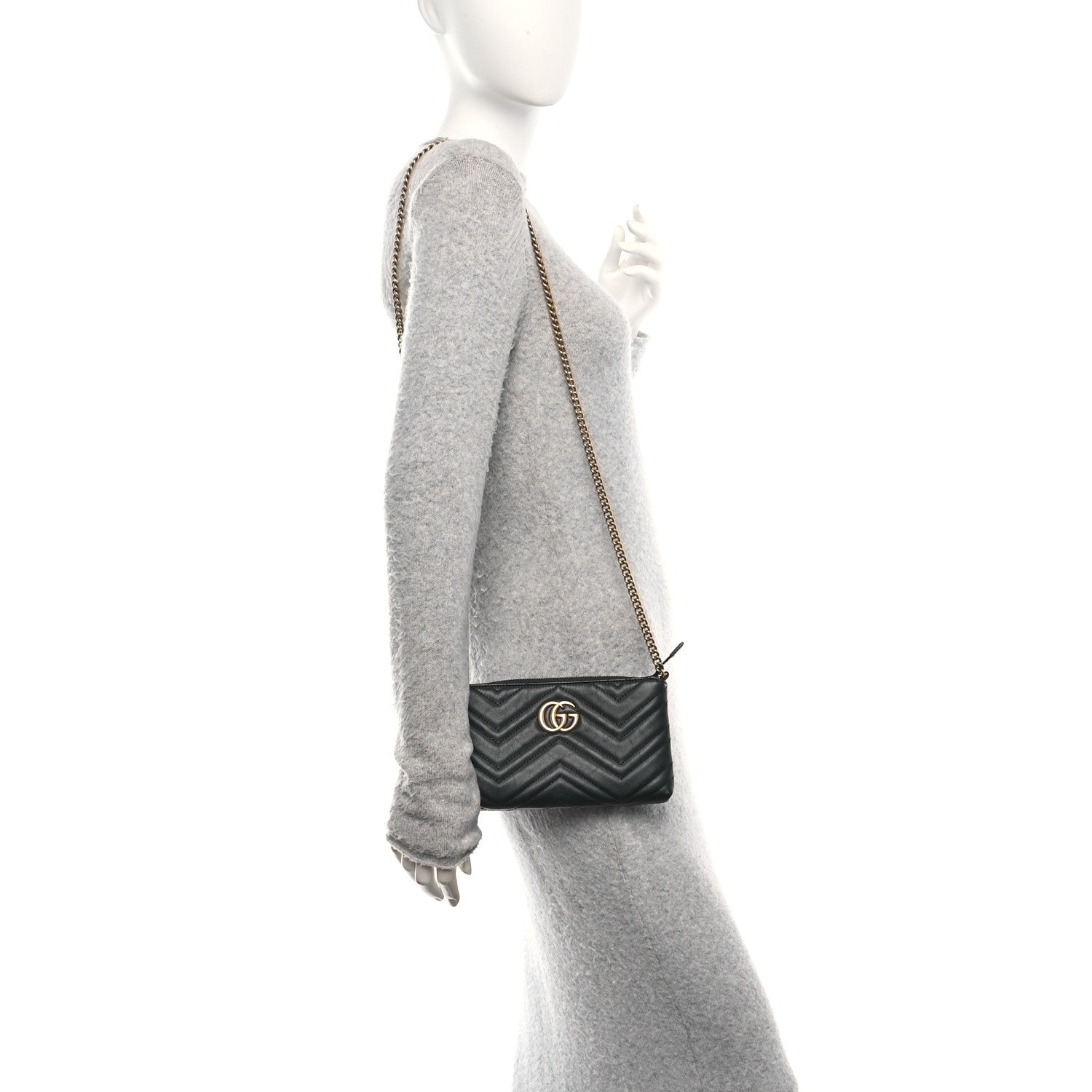 Calfskin Matelasse Mini GG Marmont Chain Bag Black