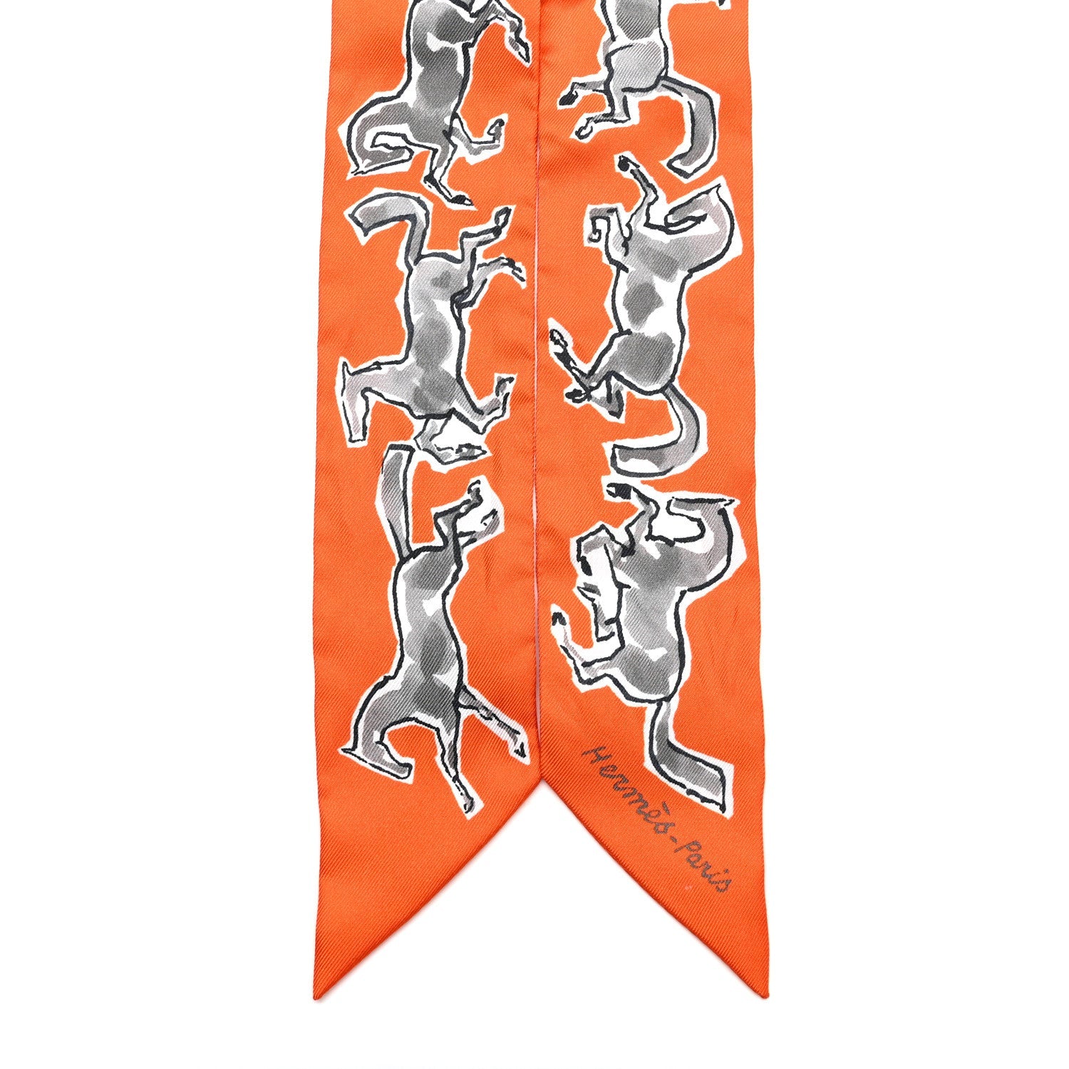 Silk Chevaux En Liberte Twilly Orange Gris Argent