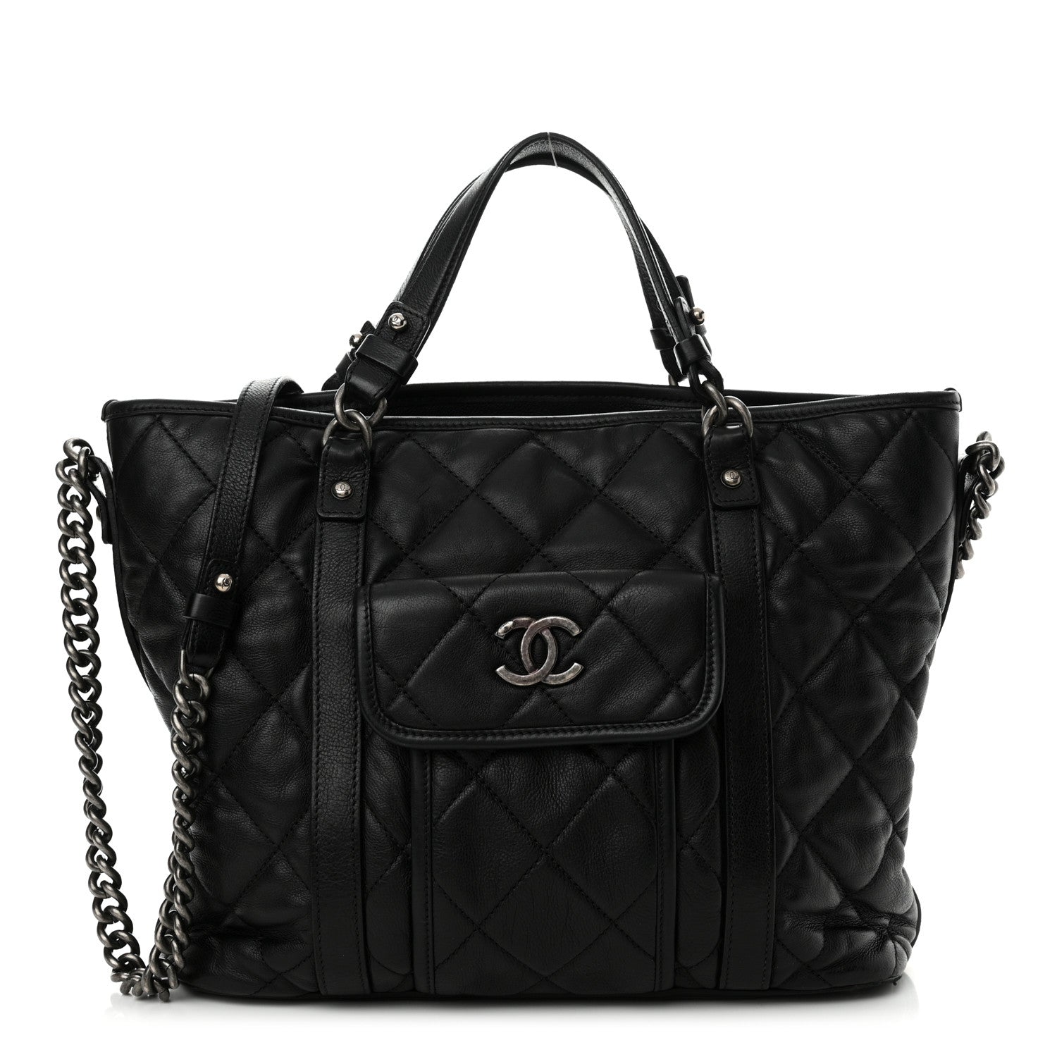 Calfskin Quilted Small Casual Riviera Tote Black