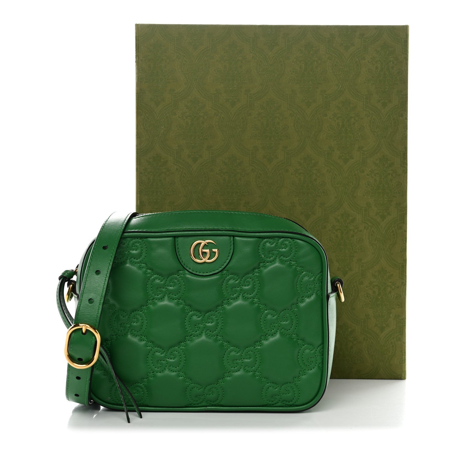 Calfskin GG Matelasse Shoulder Bag Spring Green Natural